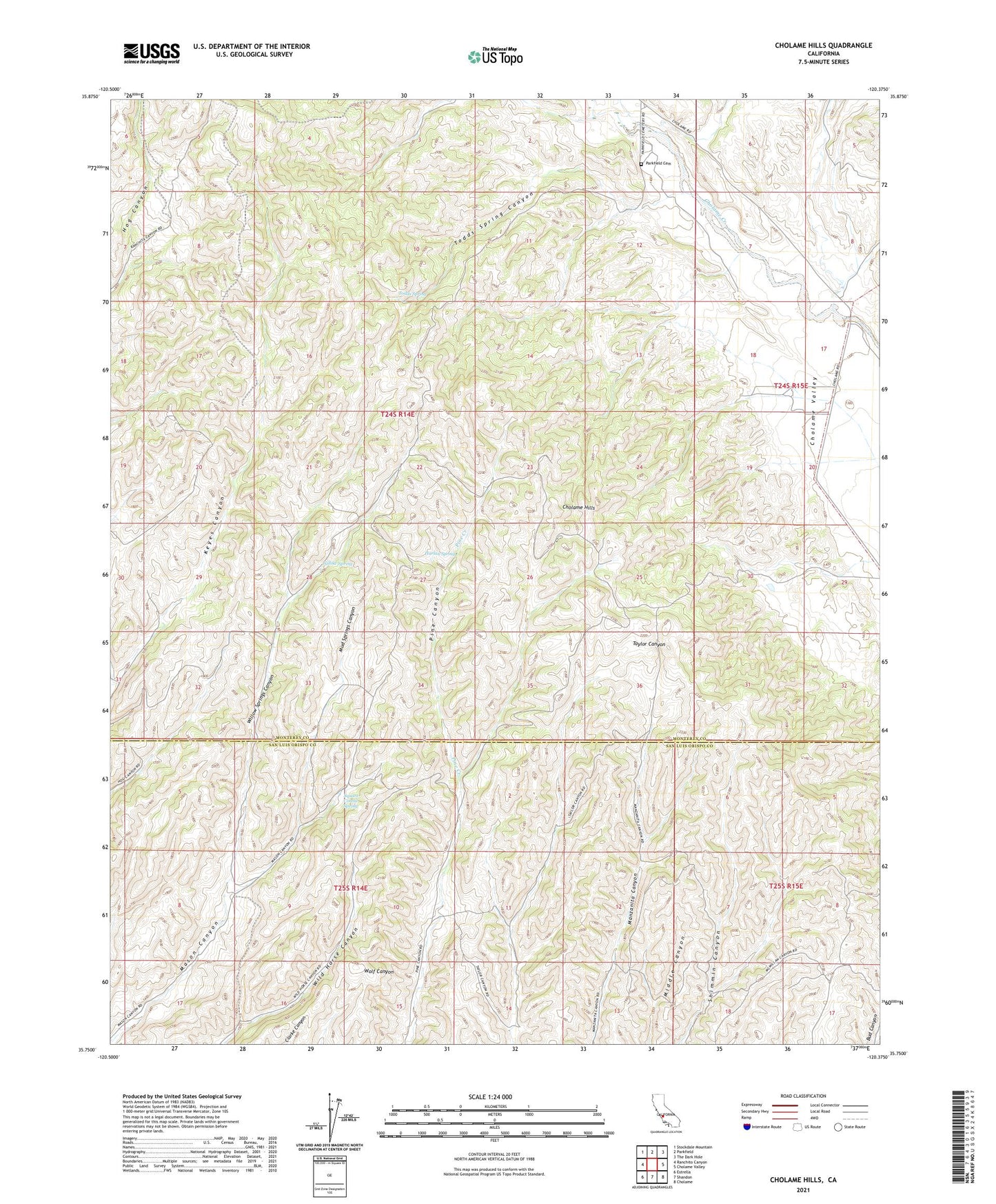 Cholame Hills California US Topo Map Image