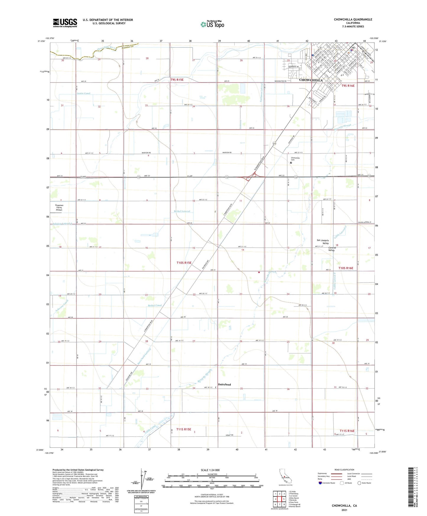 Chowchilla California US Topo Map Image