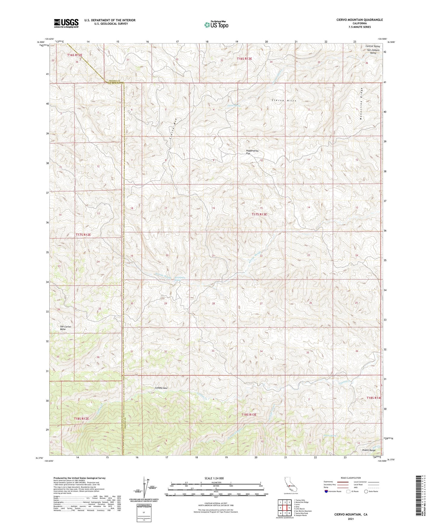 Ciervo Mountain California US Topo Map Image