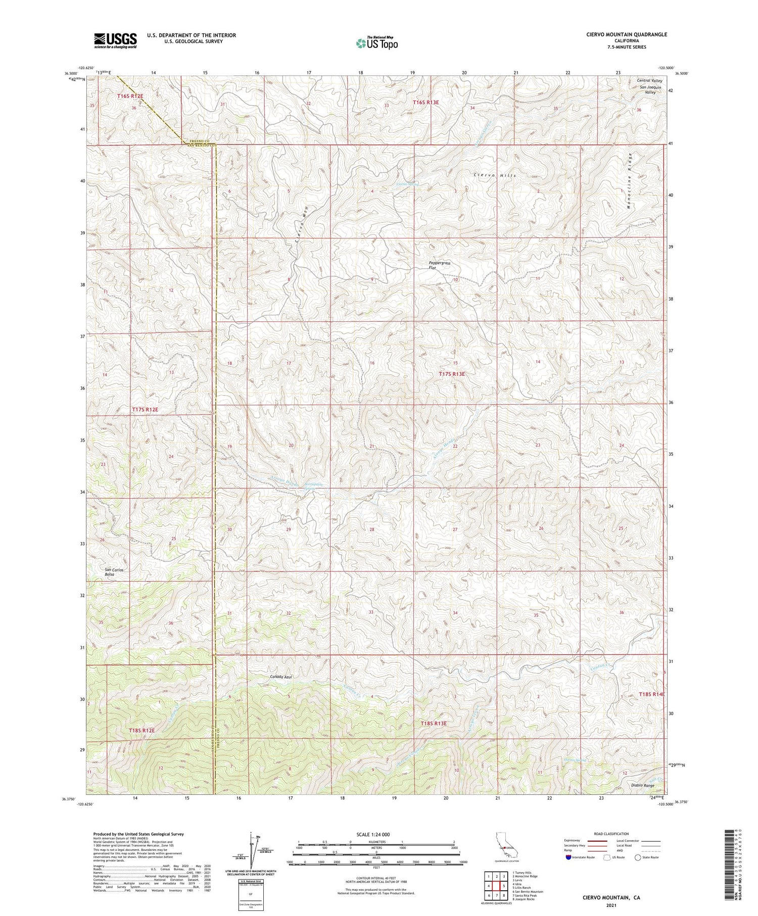 Ciervo Mountain California US Topo Map Image