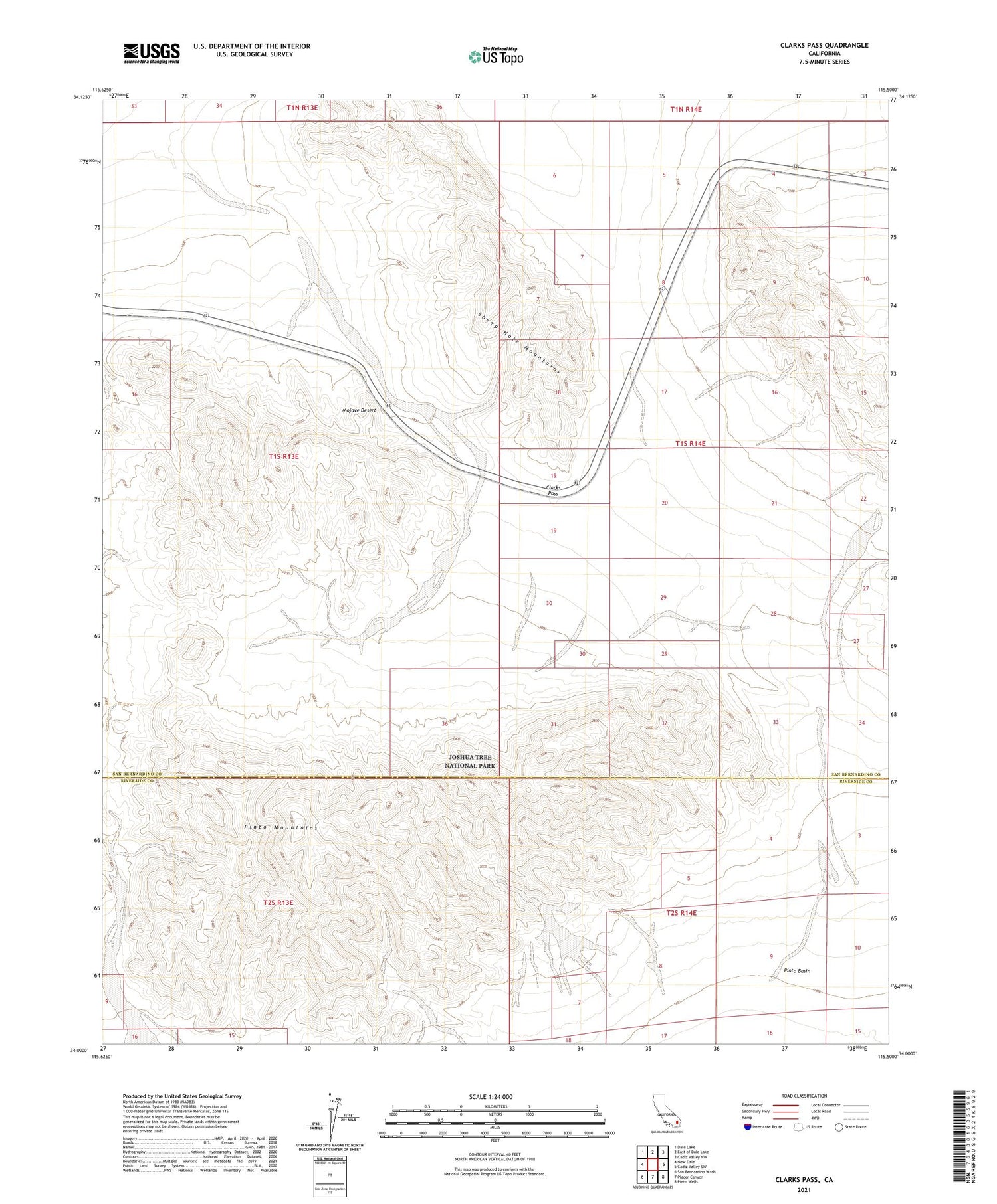 Clarks Pass California US Topo Map Image