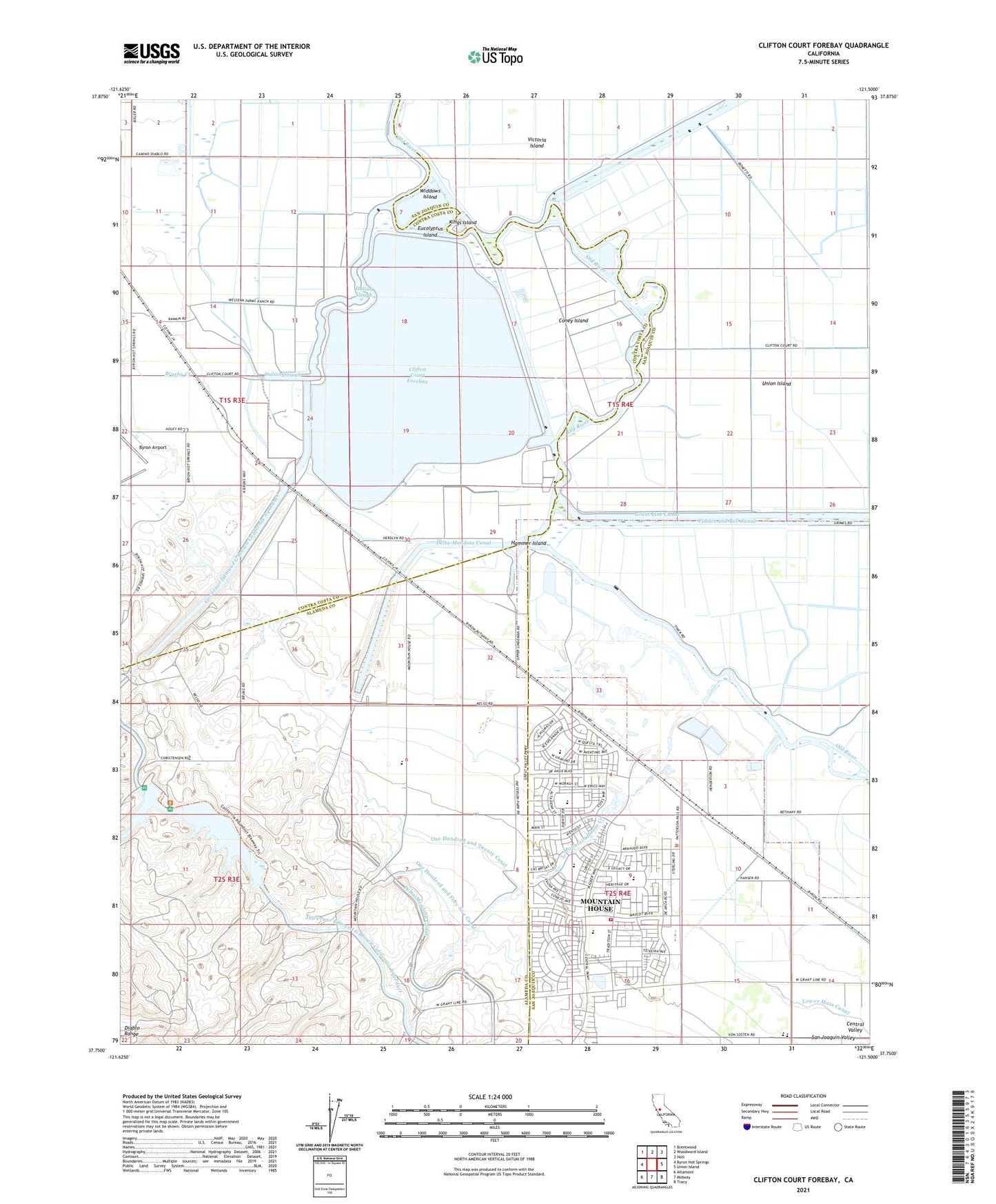 Clifton Court Forebay California US Topo Map Image