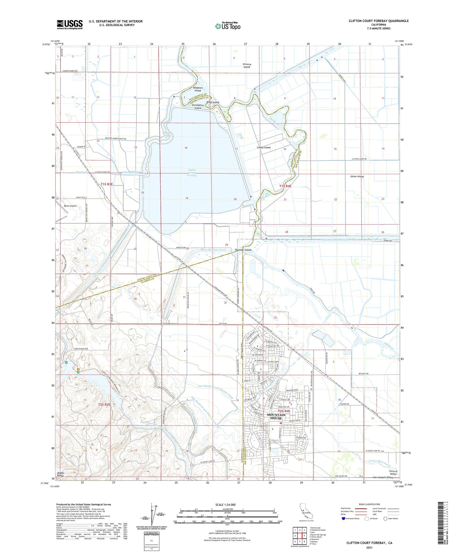 Clifton Court Forebay California US Topo Map Image