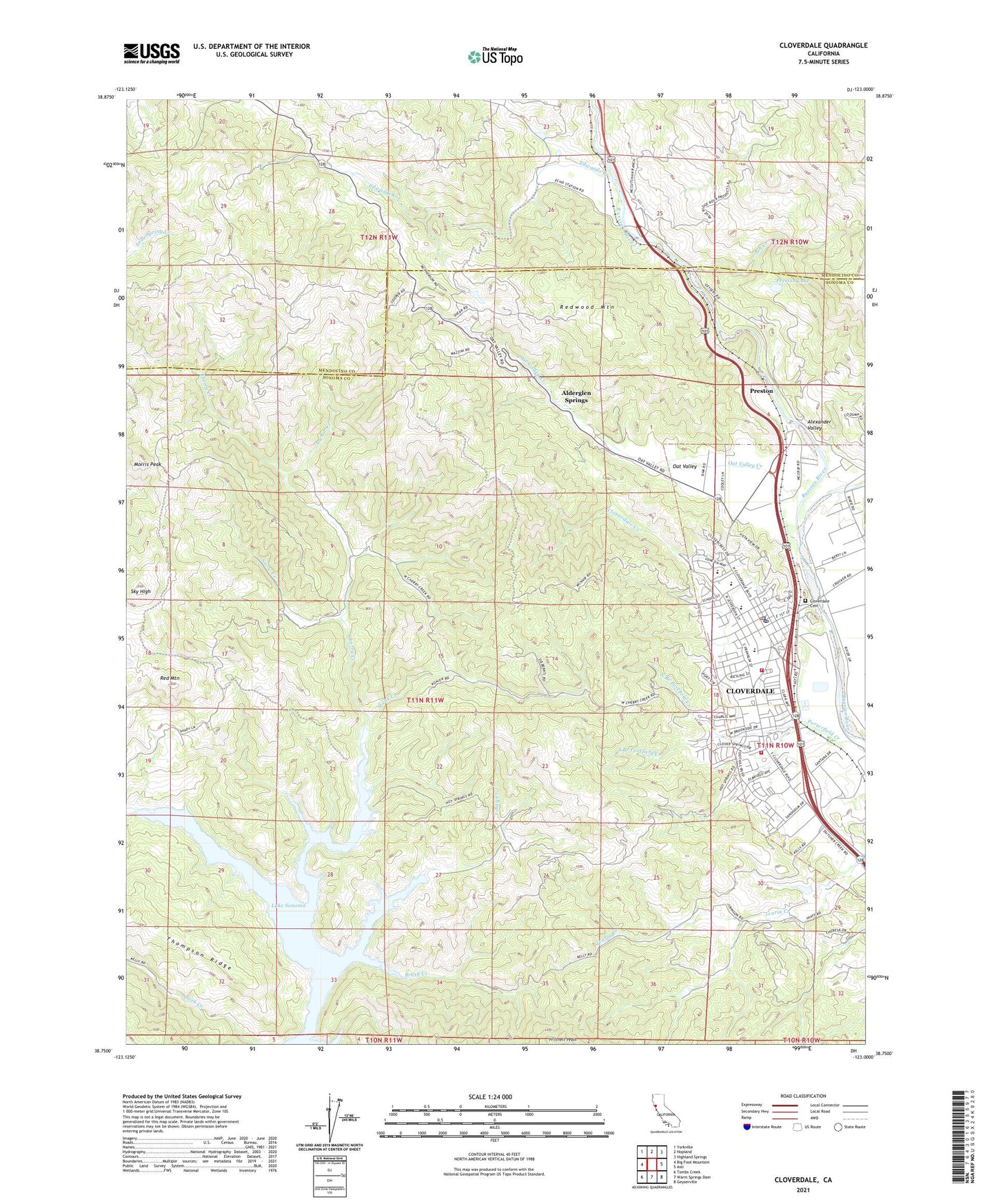 Cloverdale California US Topo Map Image