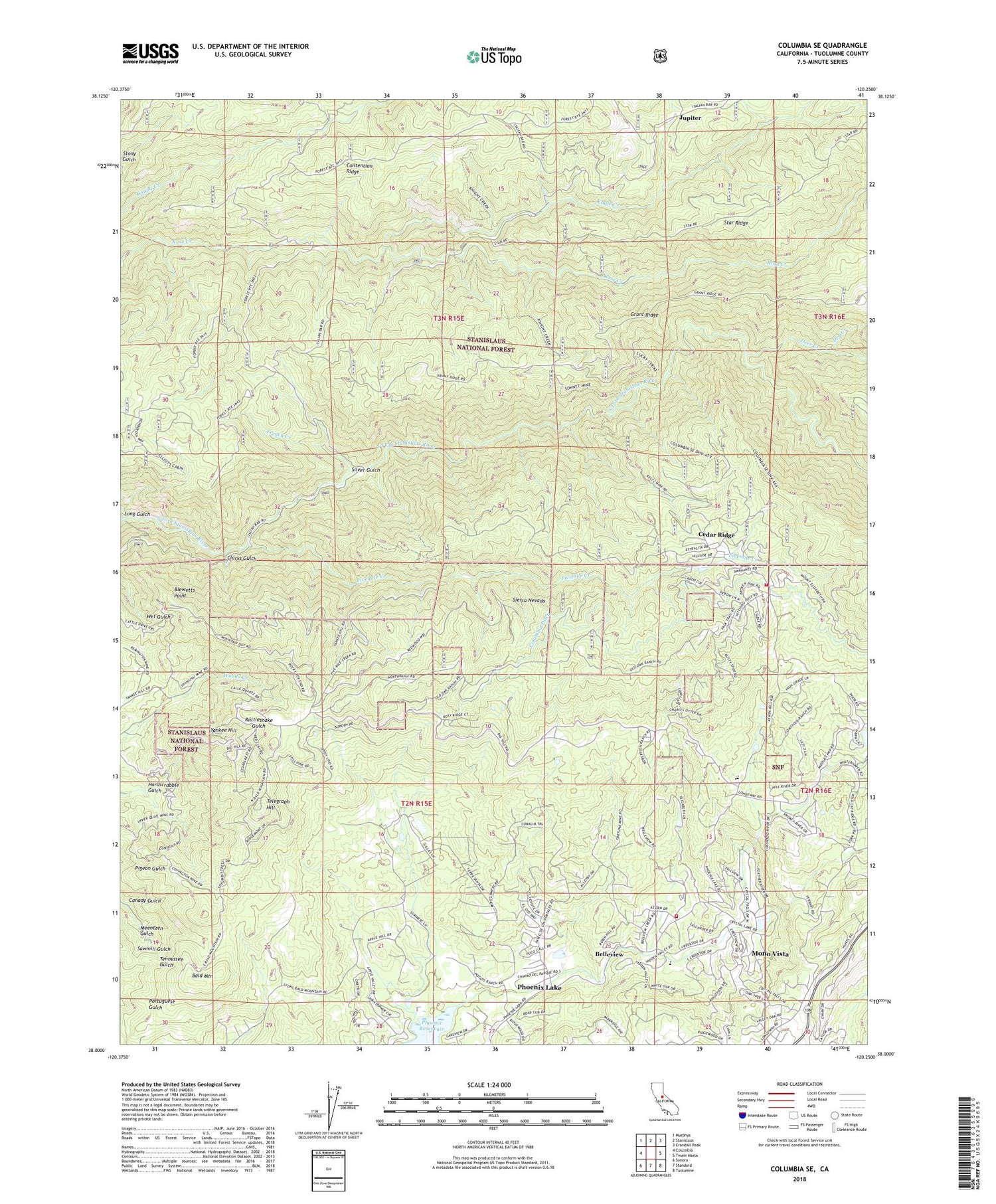 Columbia SE California US Topo Map Image