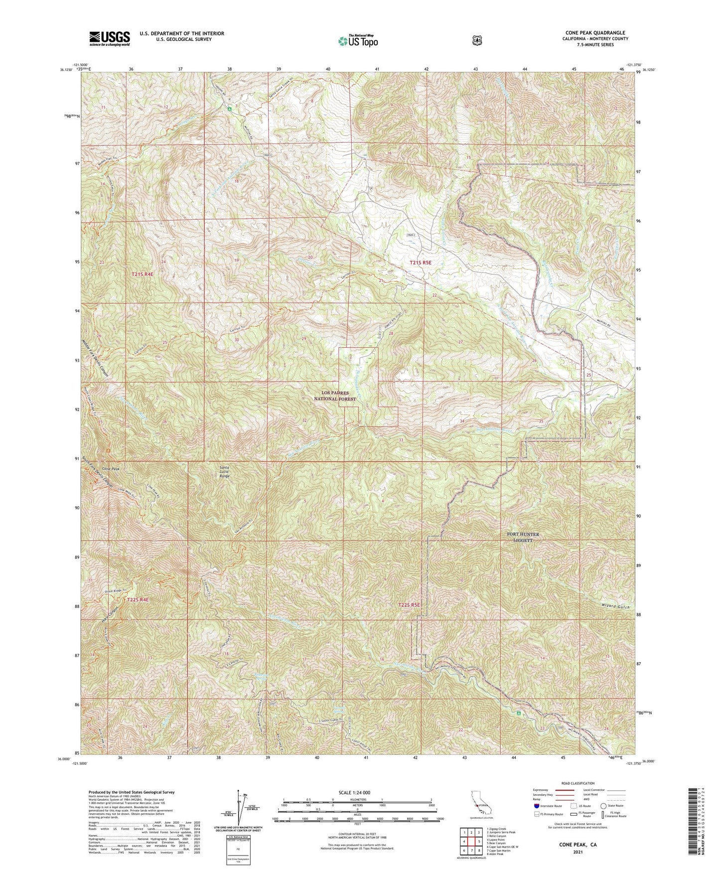 Cone Peak California US Topo Map Image