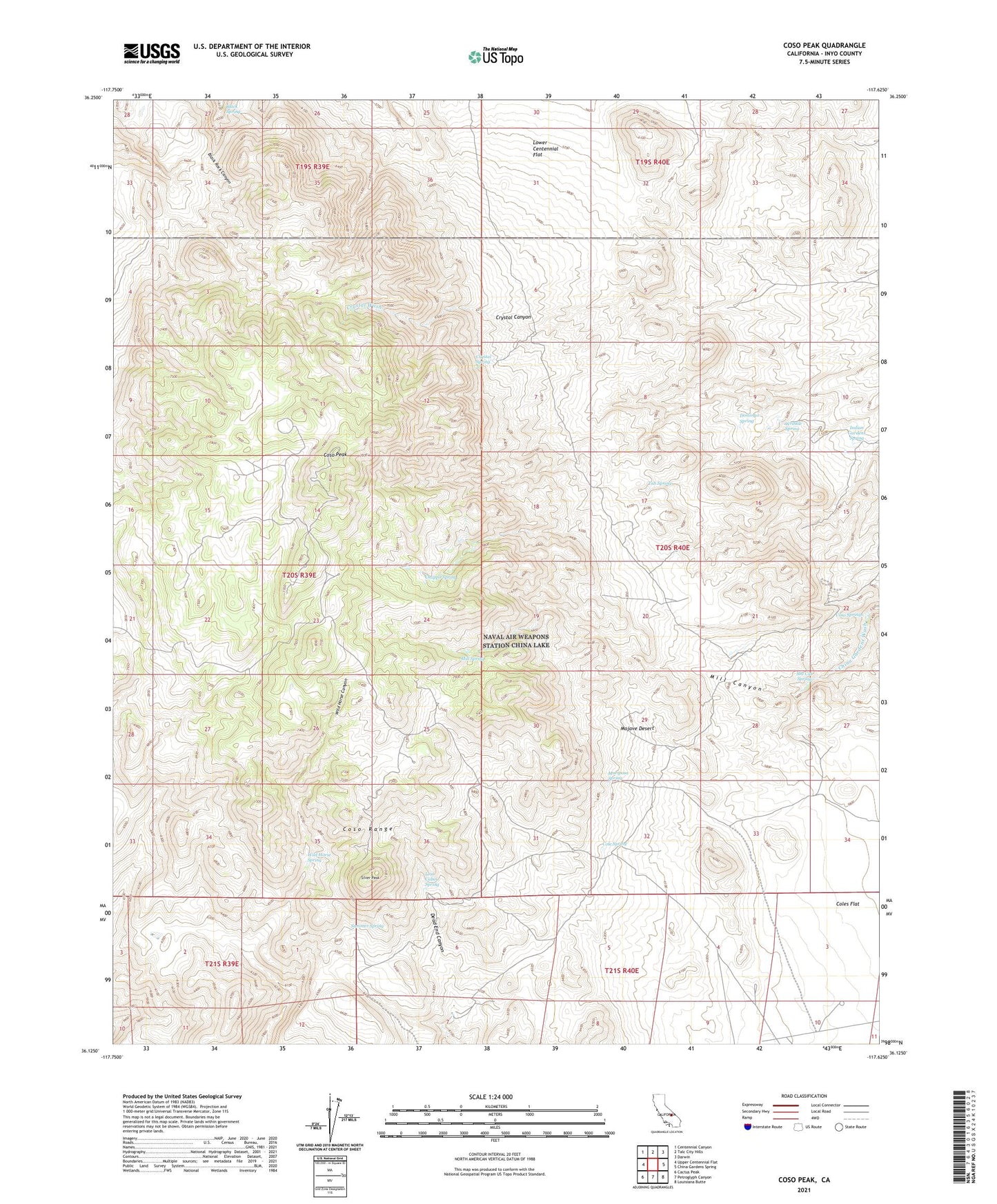 Coso Peak California US Topo Map Image