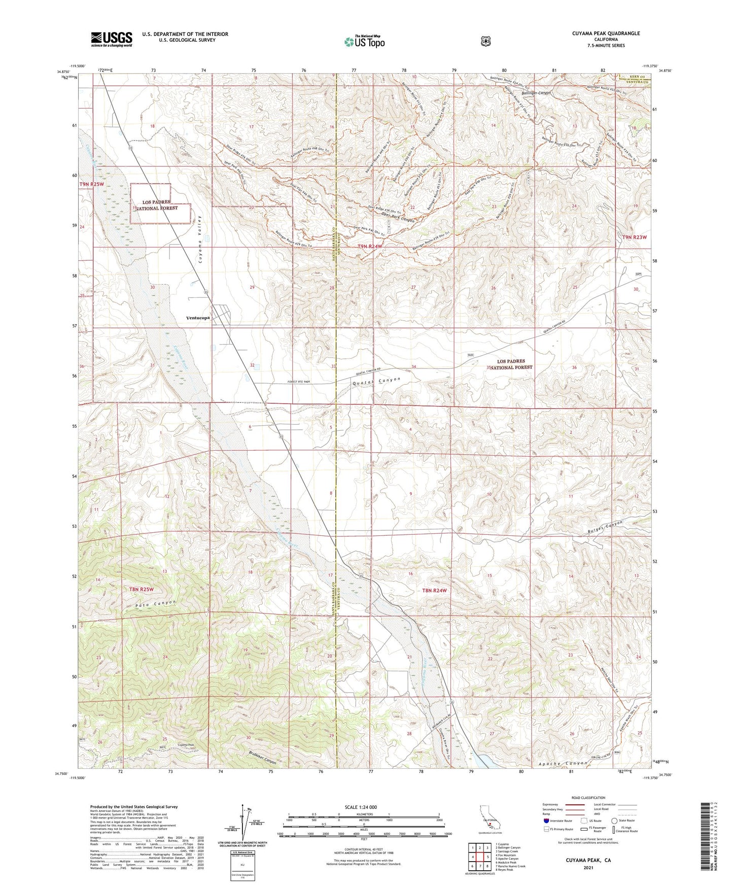 Cuyama Peak California US Topo Map Image