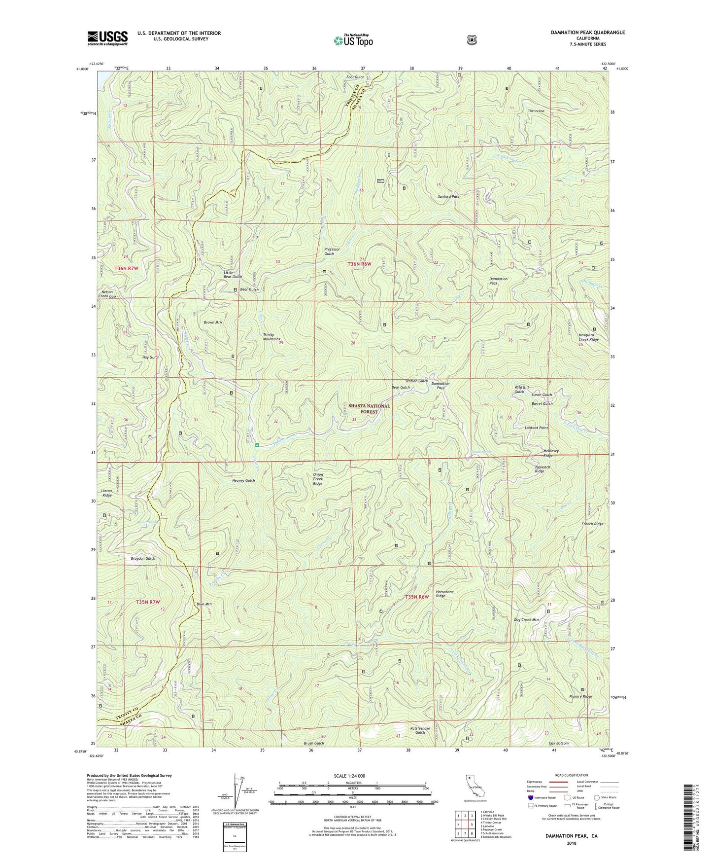Damnation Peak California US Topo Map Image