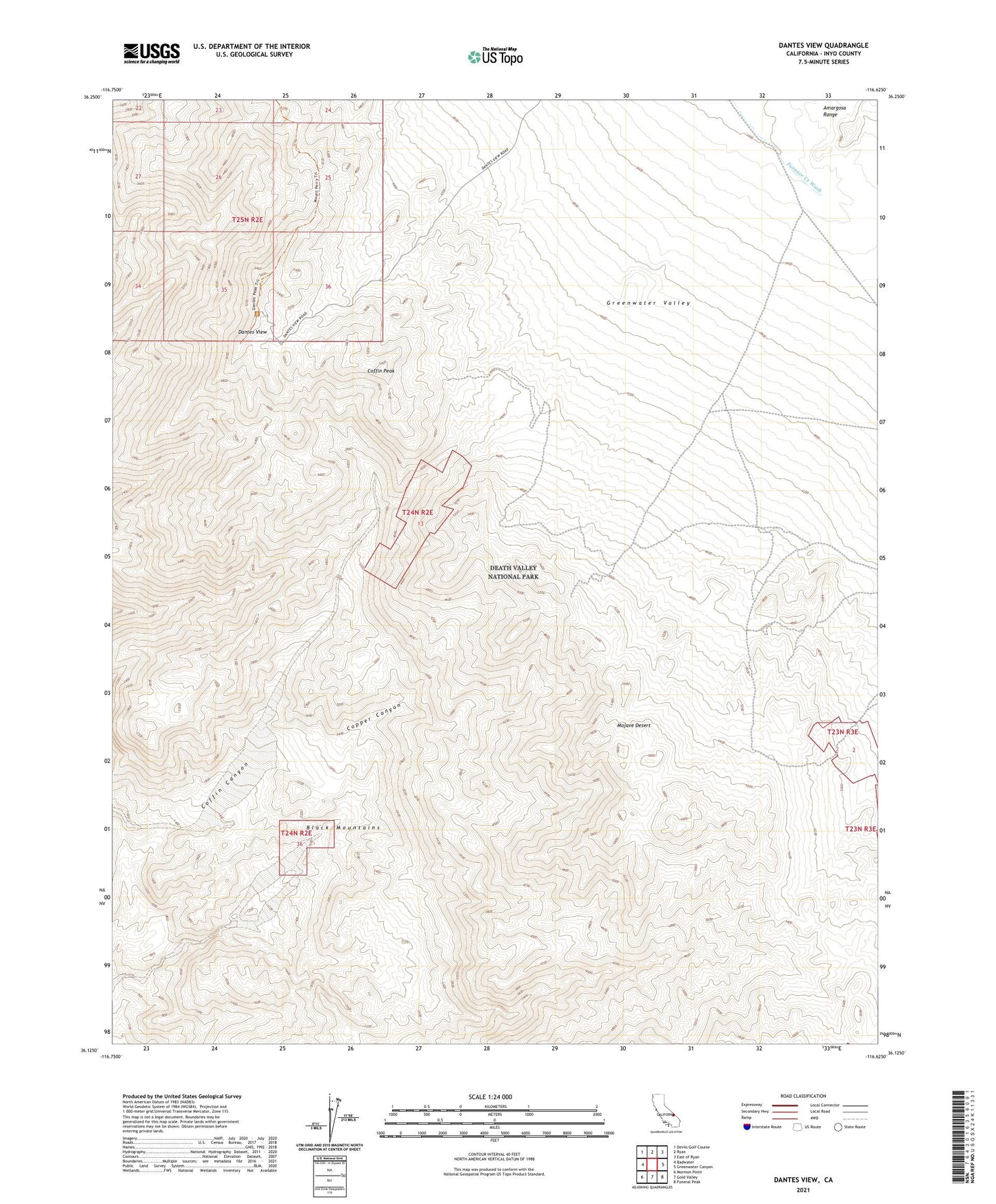 Dantes View California US Topo Map Image