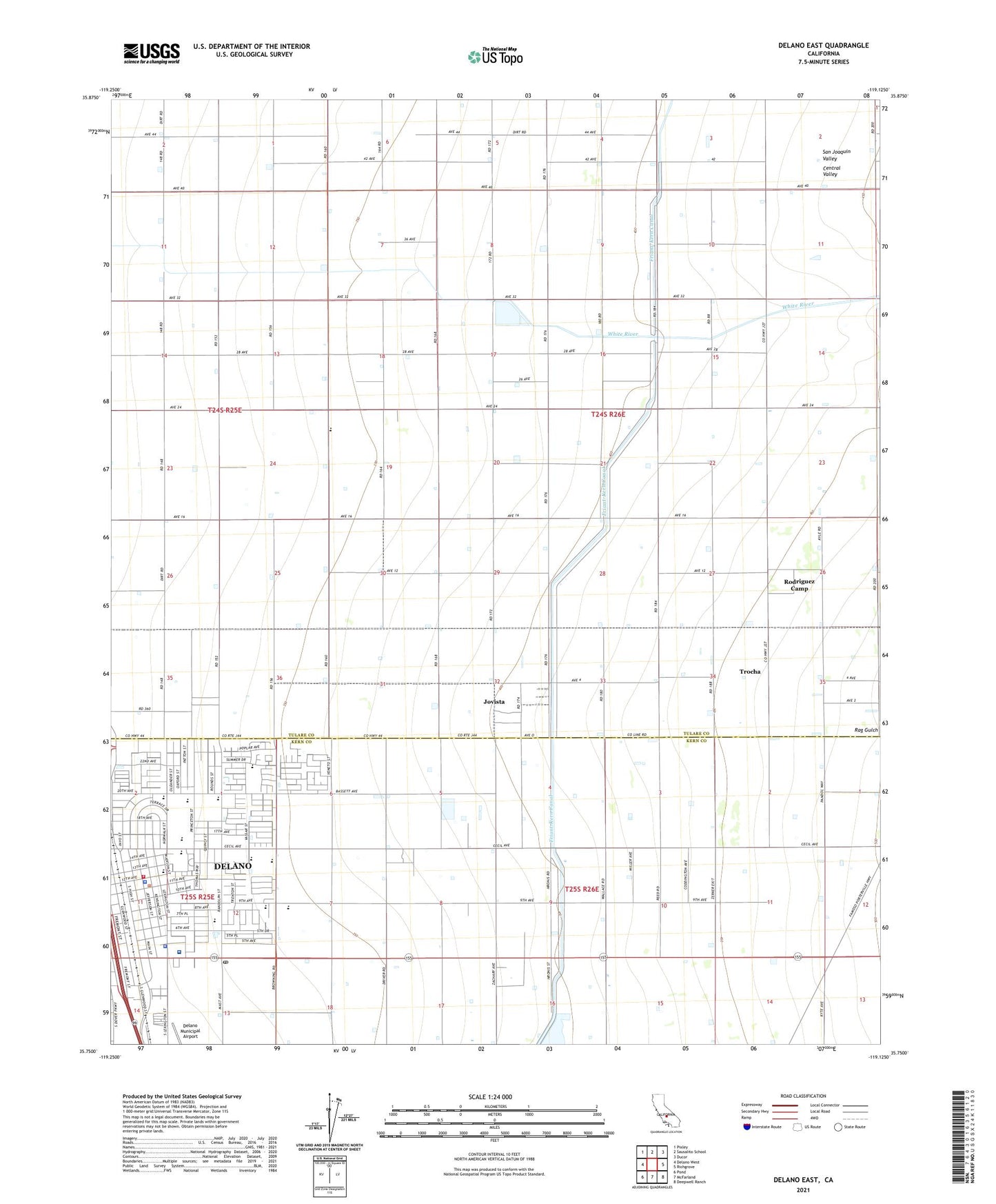 Delano East California US Topo Map Image