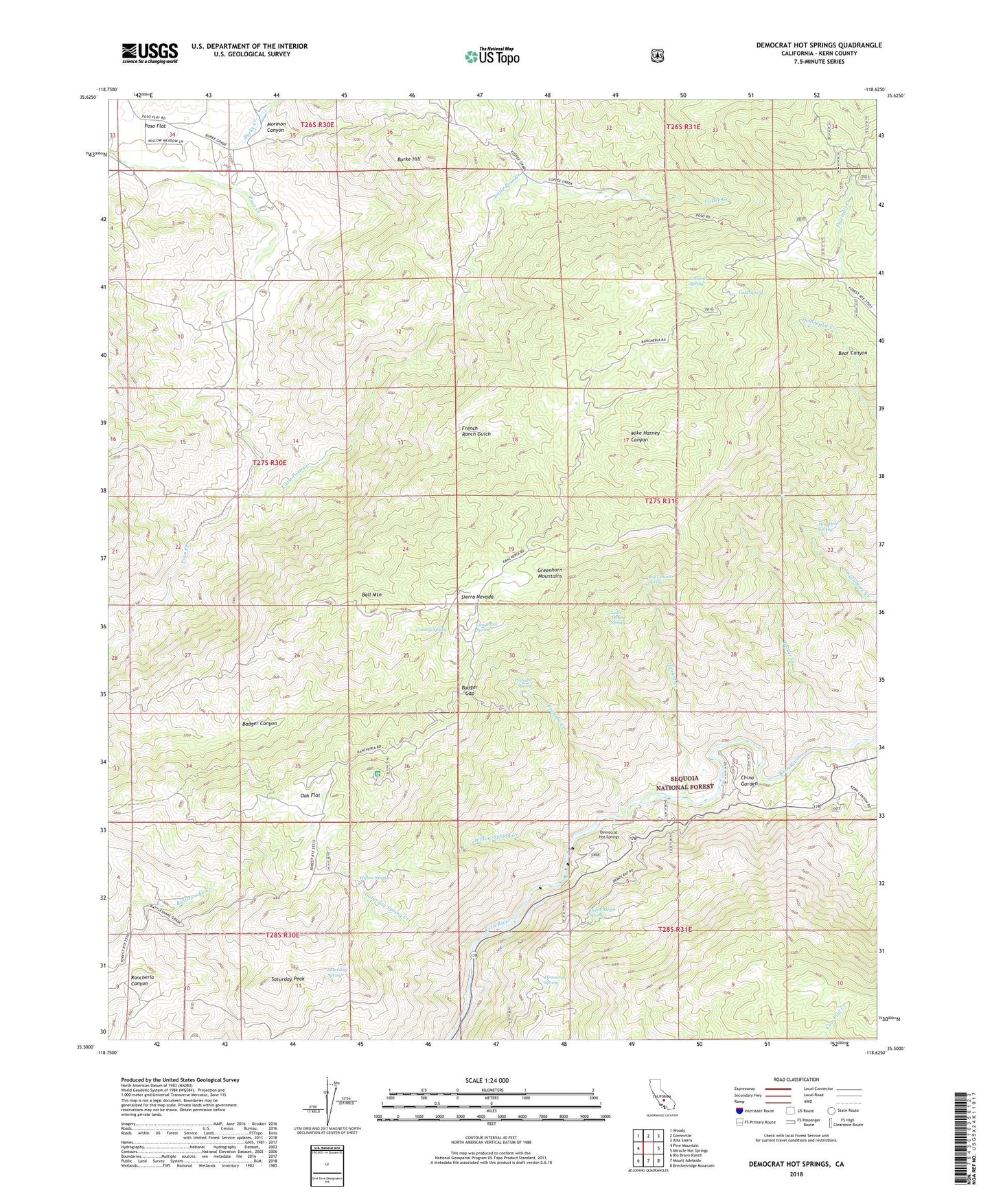 Democrat Hot Springs California US Topo Map Image