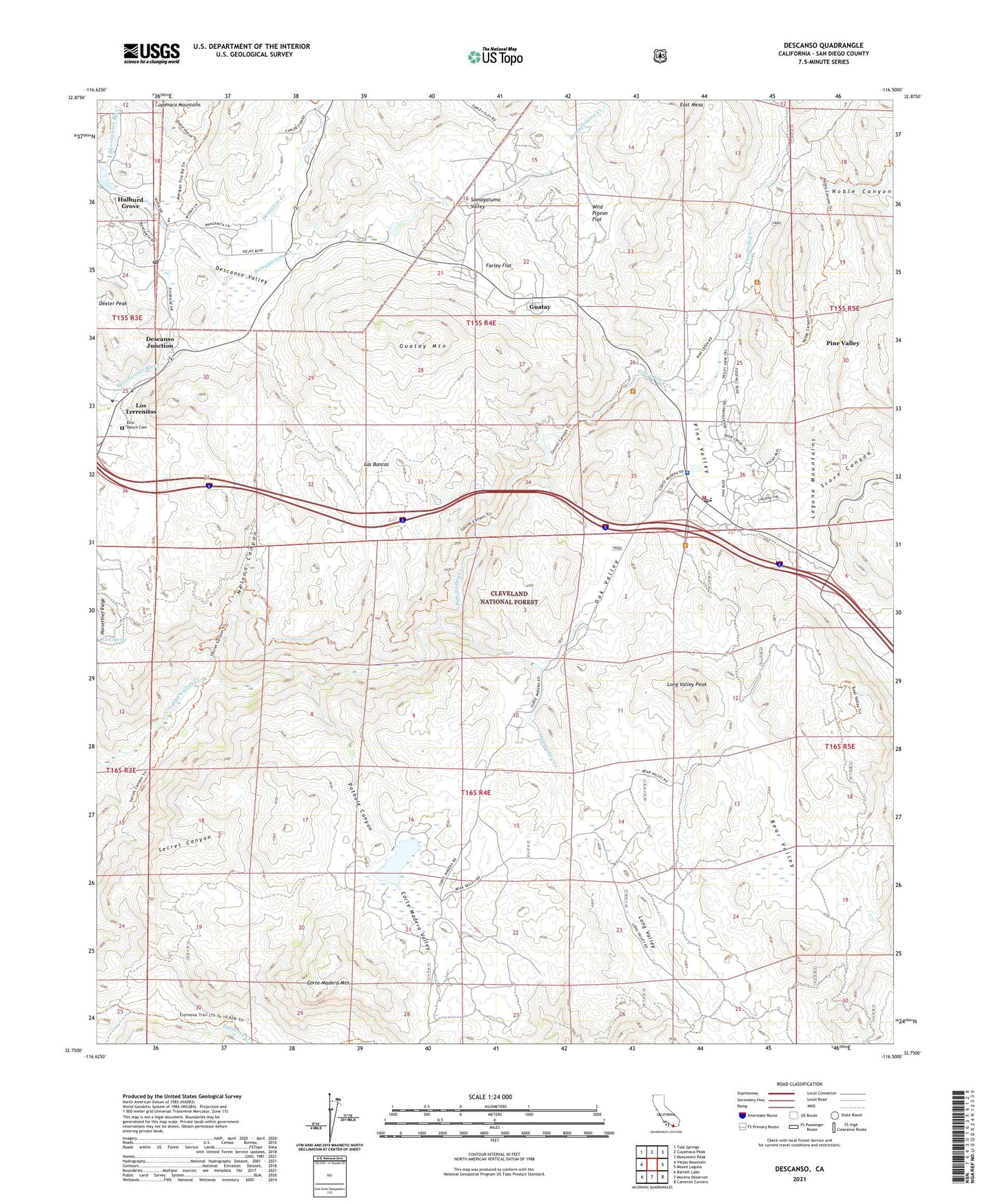 Descanso California US Topo Map Image