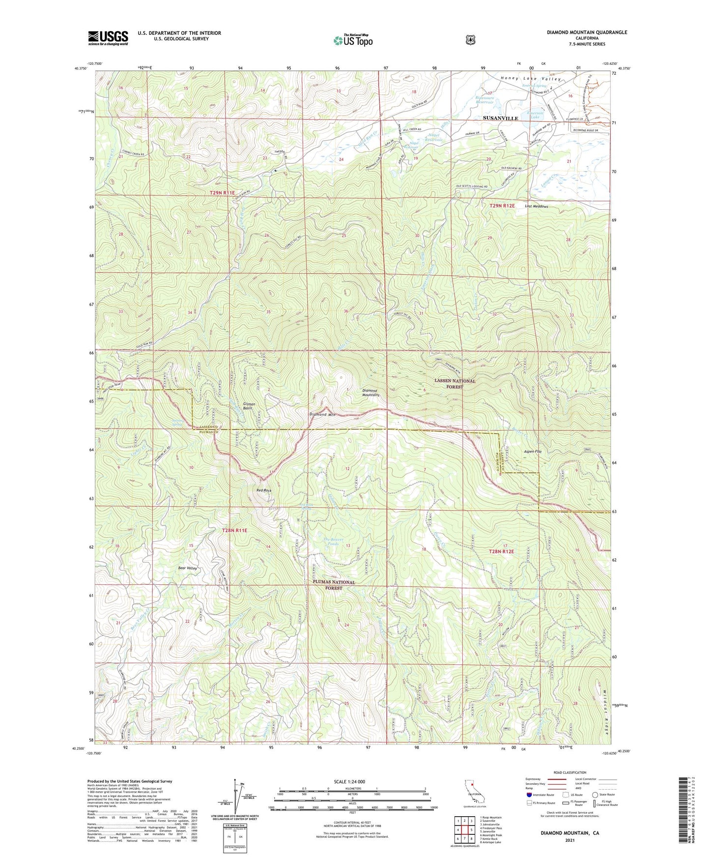 Diamond Mountain California US Topo Map Image