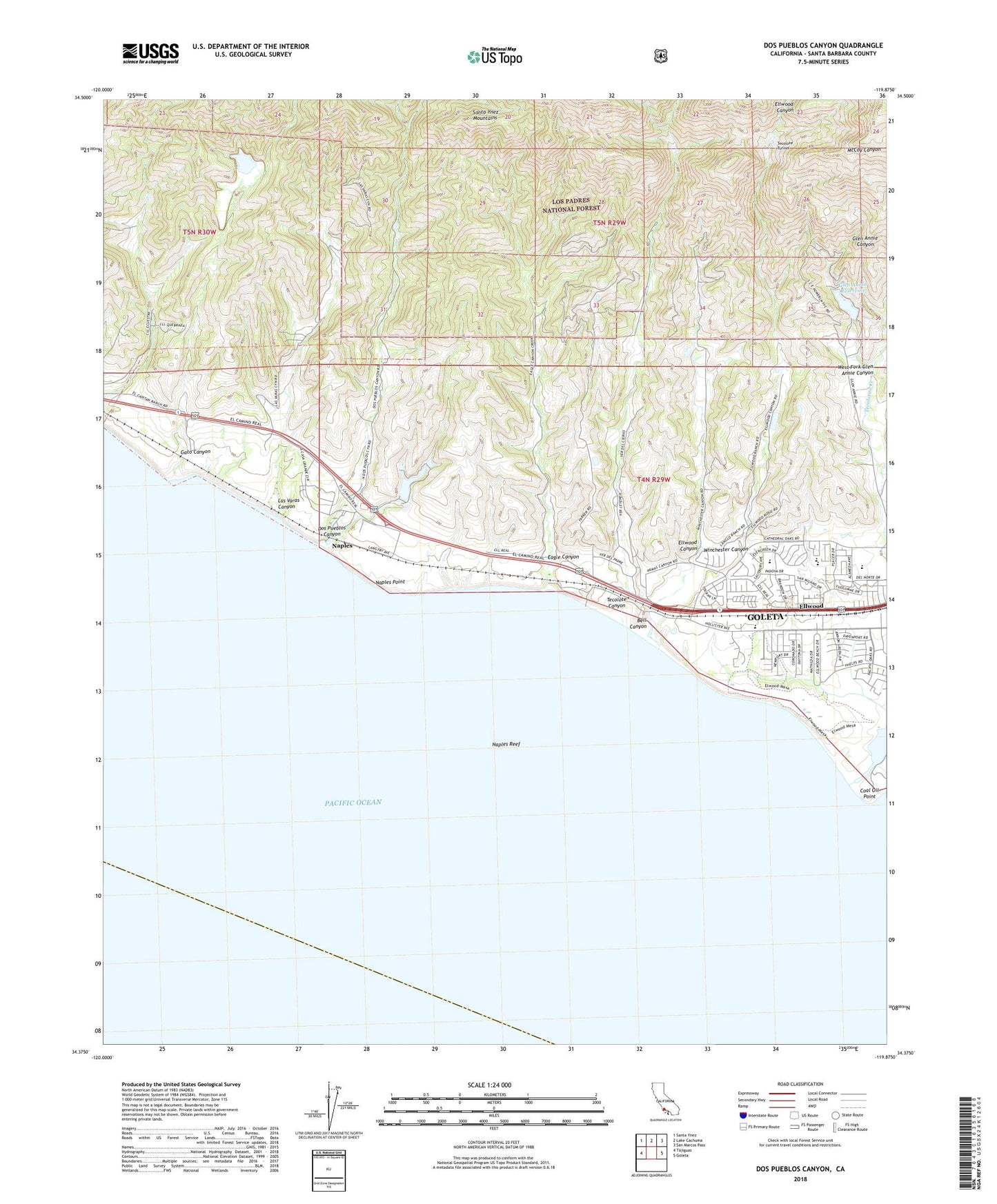 Dos Pueblos Canyon California US Topo Map Image