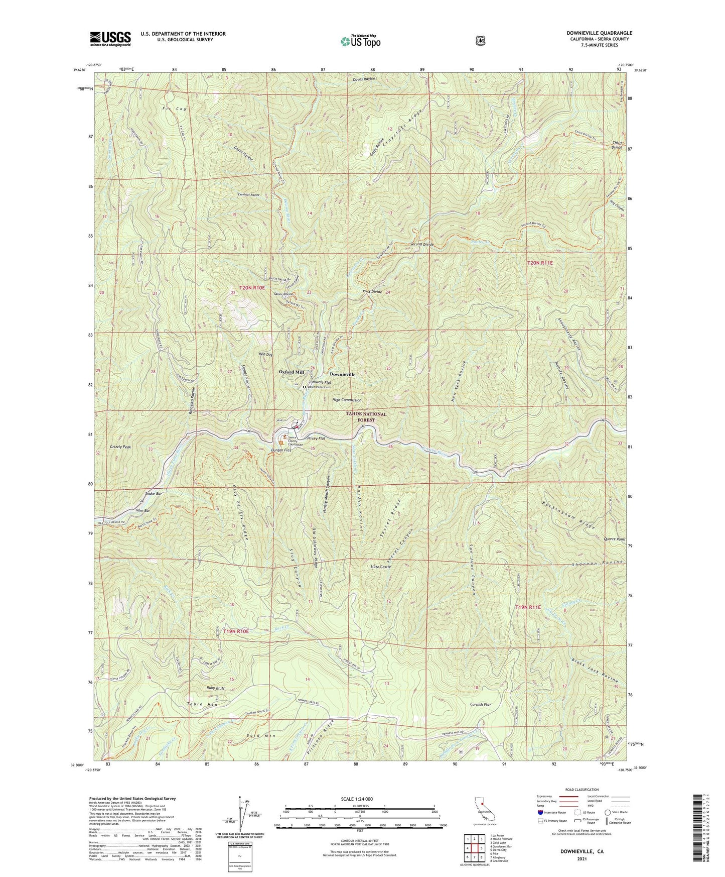 Downieville California US Topo Map Image