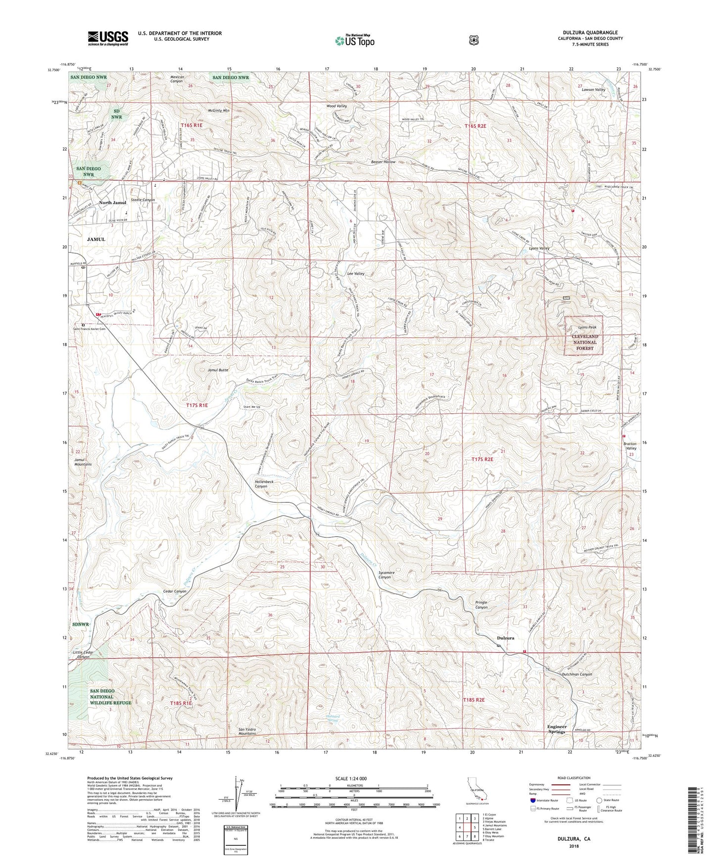 Dulzura California US Topo Map Image