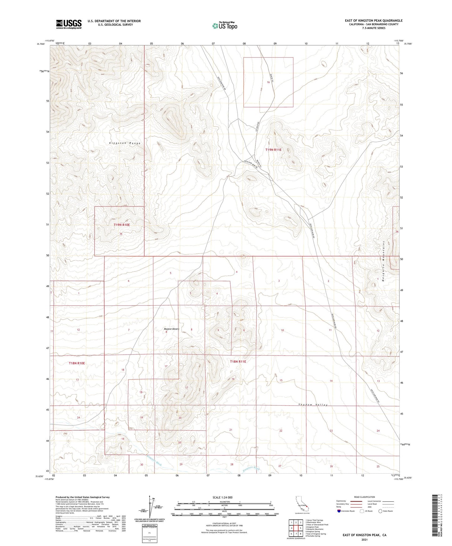East of Kingston Peak California US Topo Map Image
