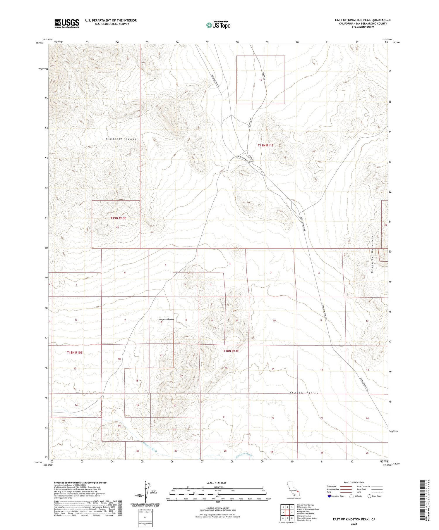 East of Kingston Peak California US Topo Map Image