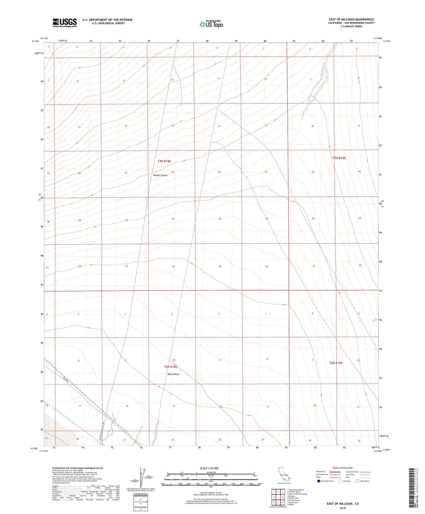 East of Milligan California US Topo Map Image