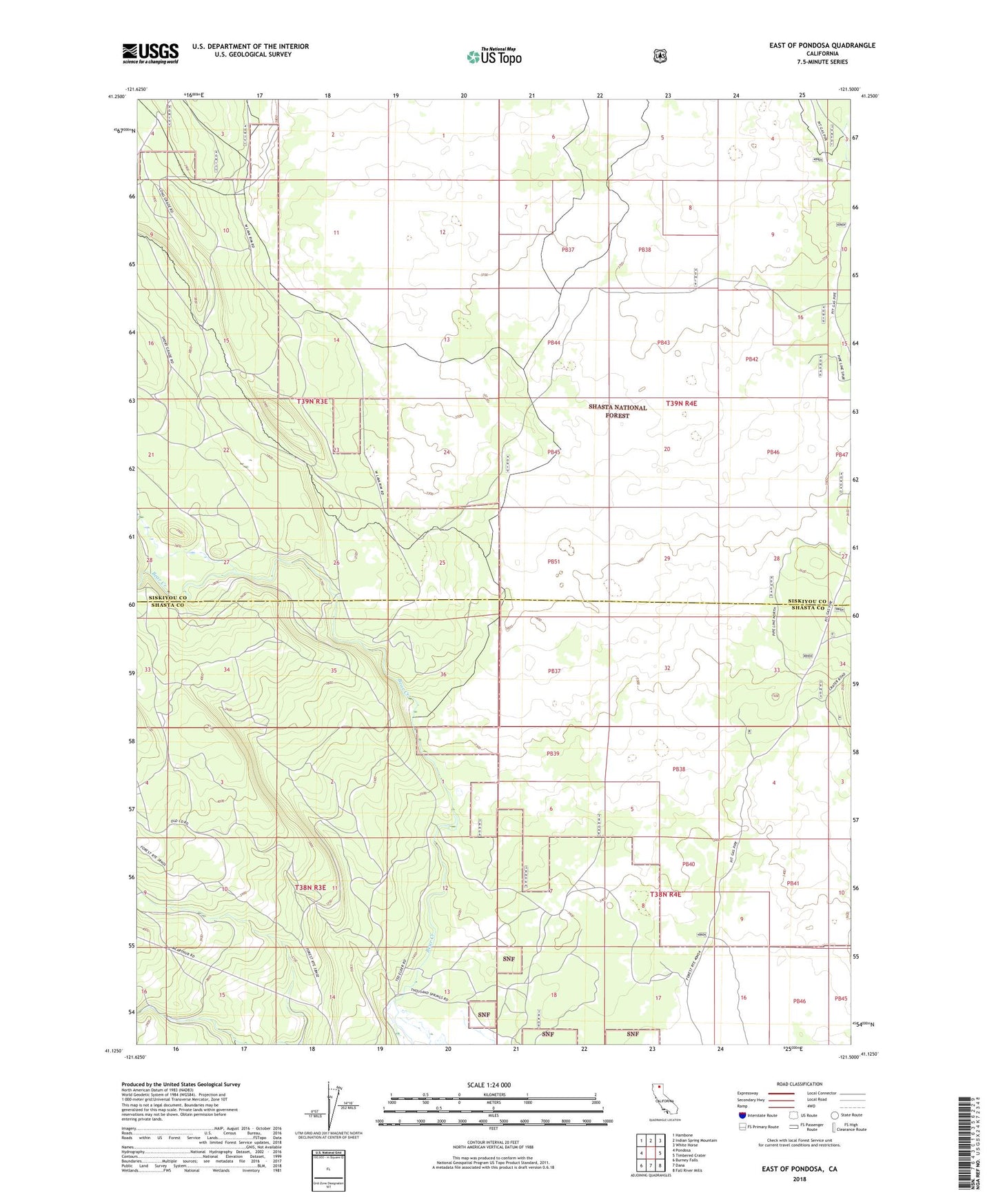 East of Pondosa California US Topo Map Image