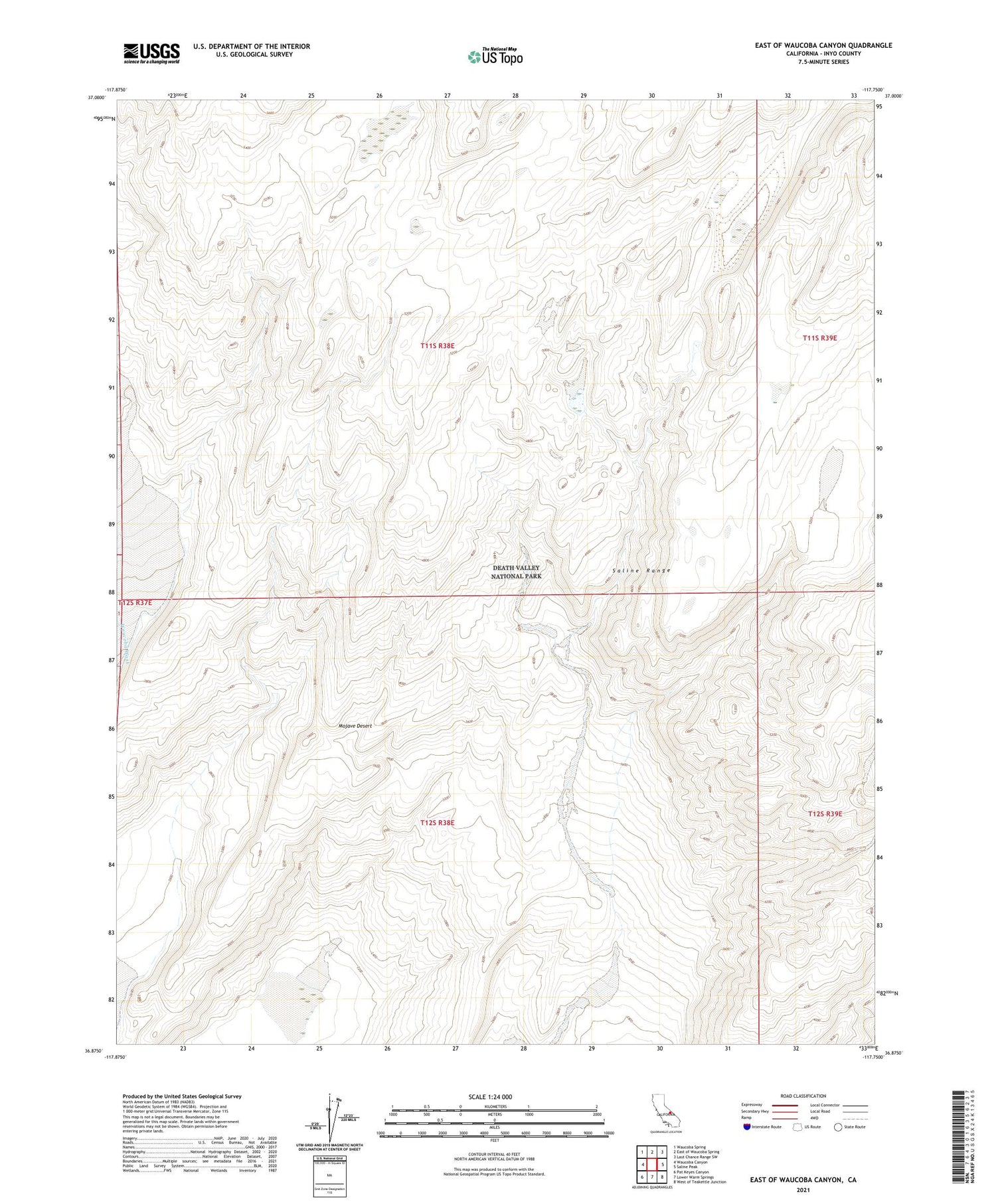 East of Waucoba Canyon California US Topo Map Image