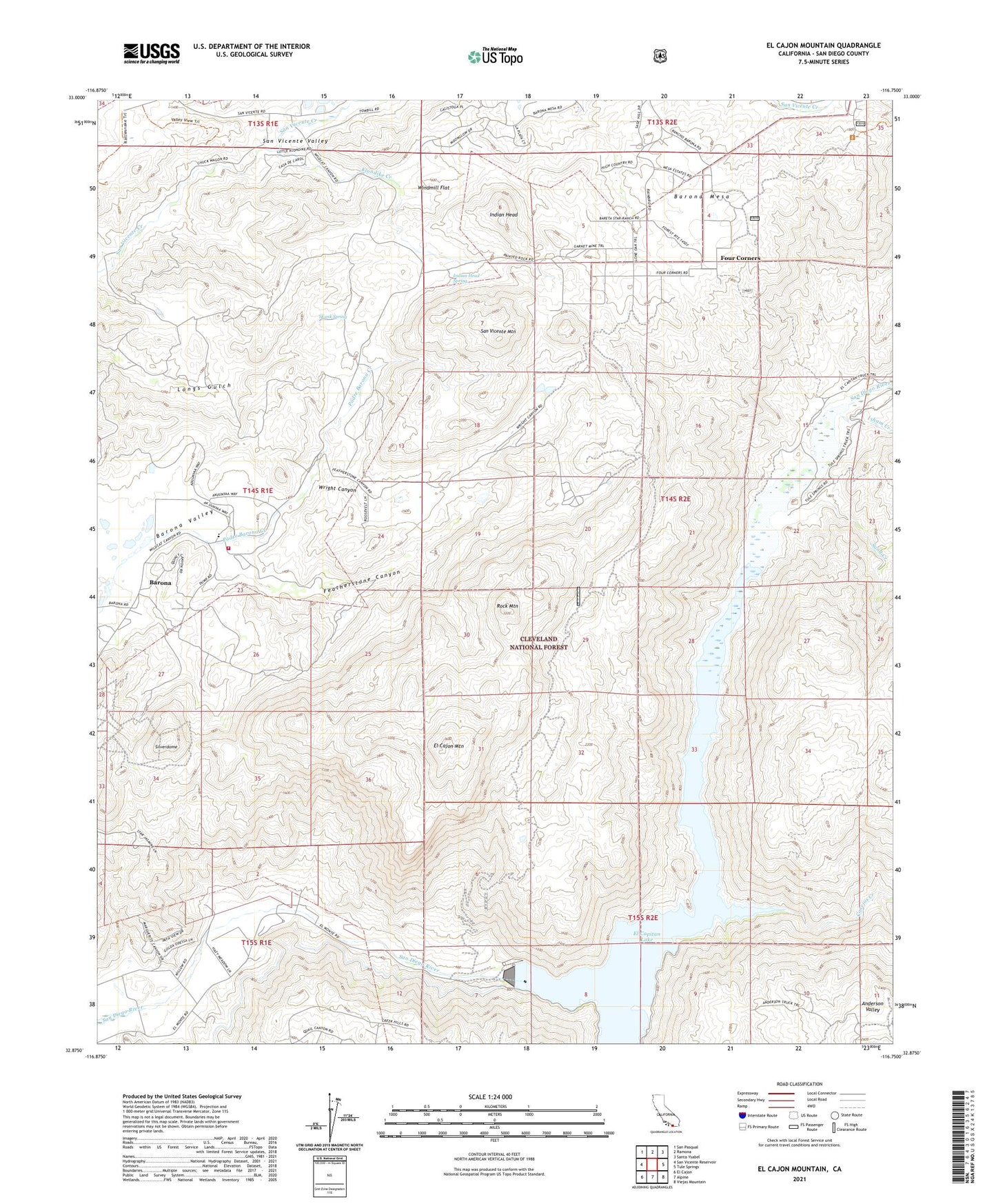 El Cajon Mountain California US Topo Map Image