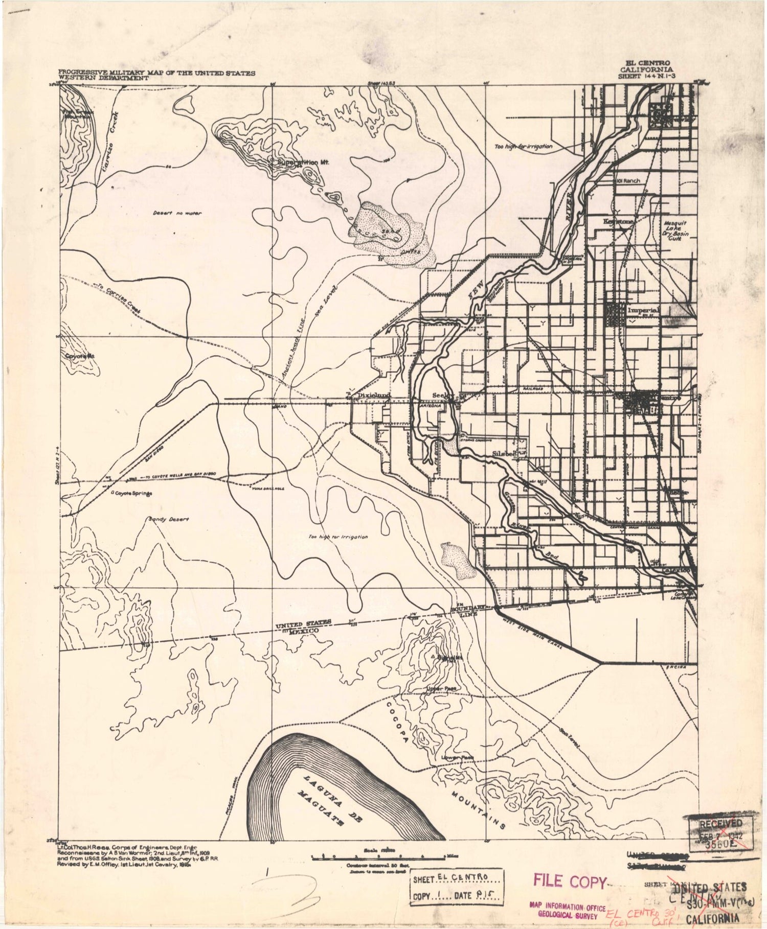 Historic 1915 El Centro California 30'x30' Topo Map Image