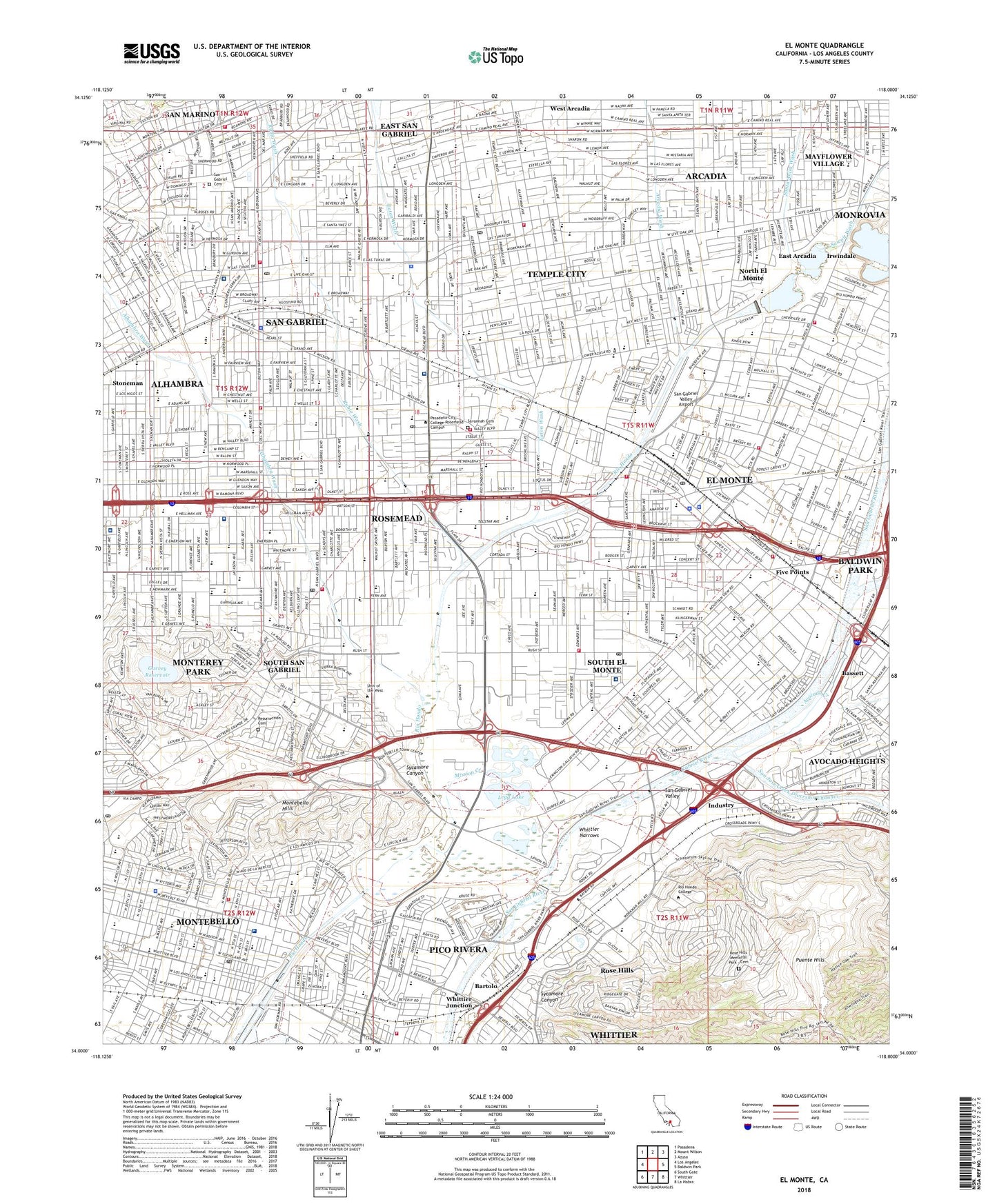 El Monte California US Topo Map Image
