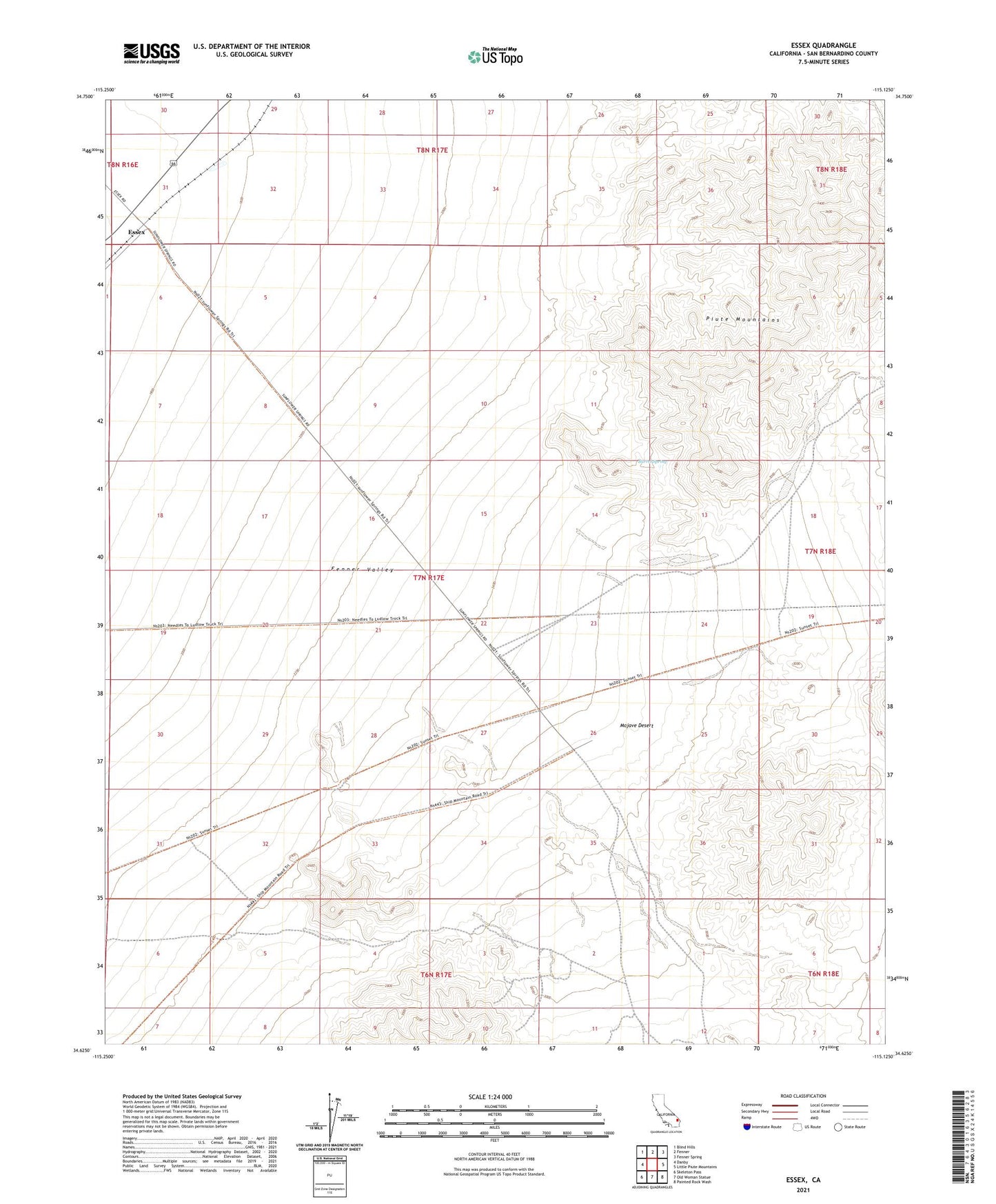 Essex California US Topo Map Image