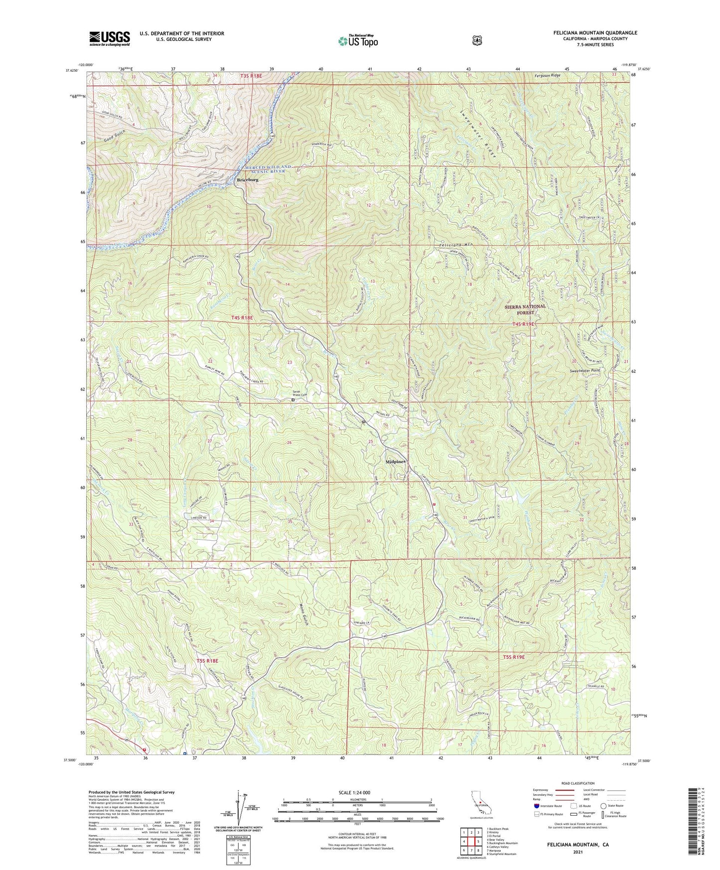 Feliciana Mountain California US Topo Map Image