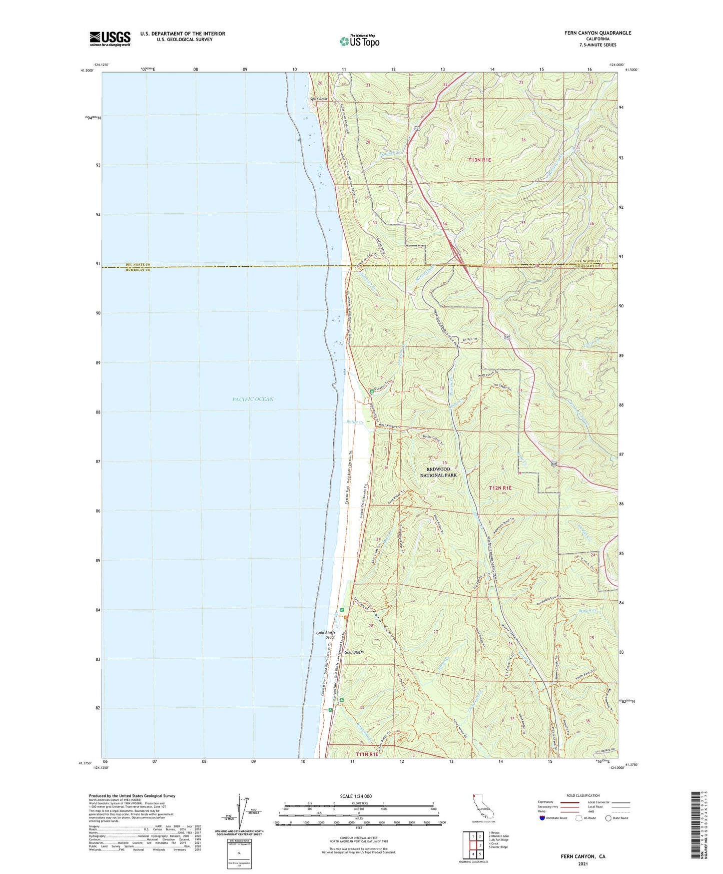 Fern Canyon California US Topo Map Image