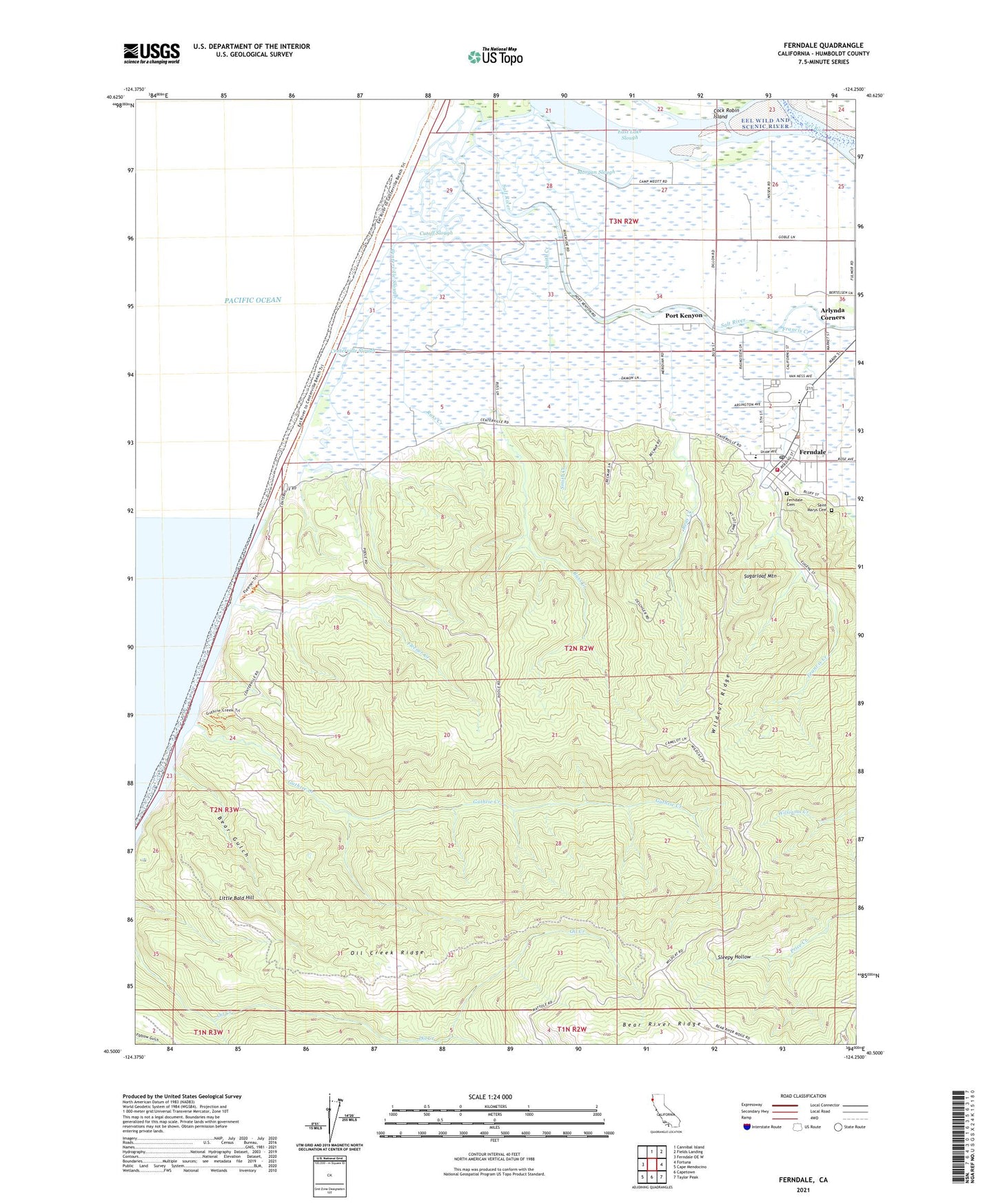 Ferndale California US Topo Map Image