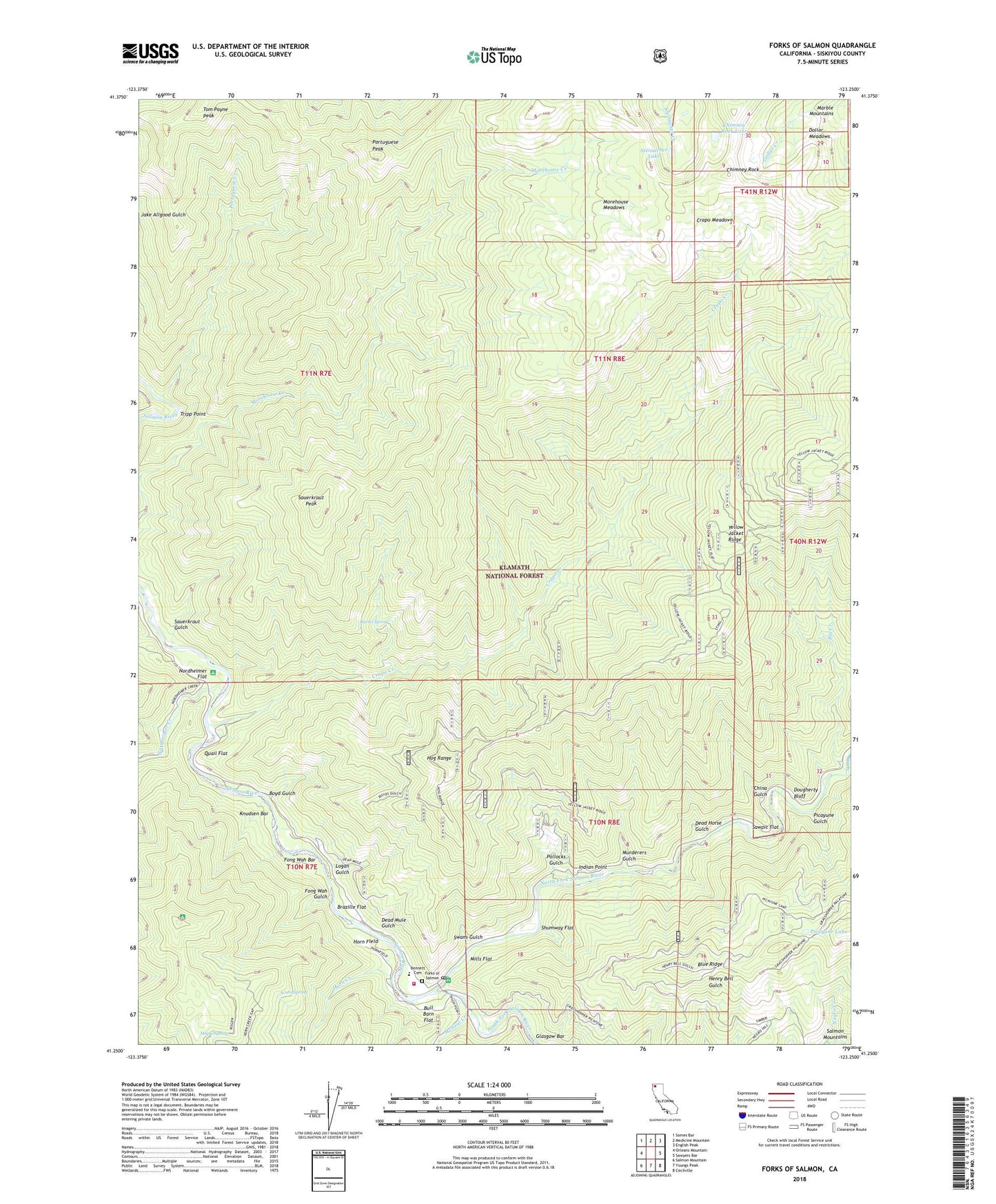 Forks of Salmon California US Topo Map Image