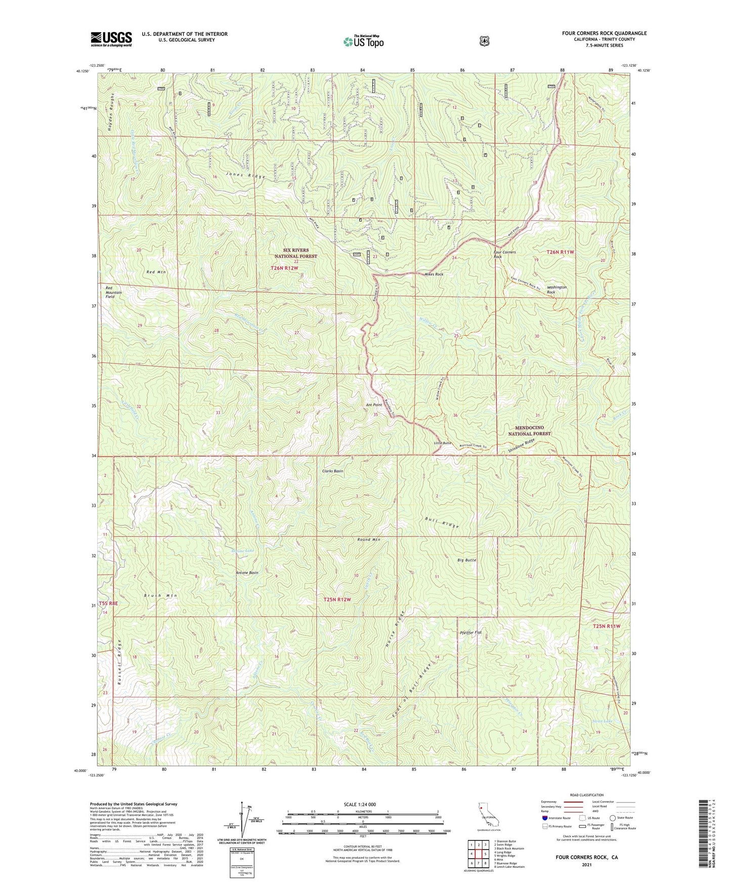 Four Corners Rock California US Topo Map Image