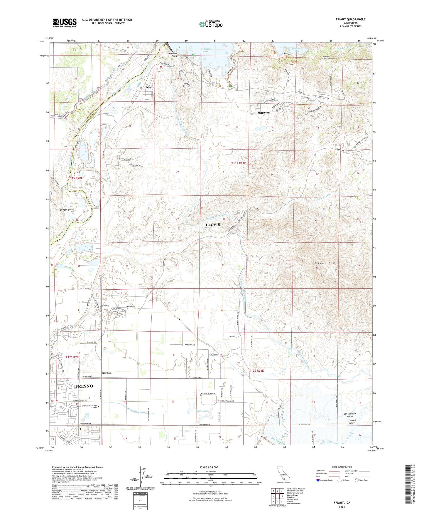 Friant California US Topo Map Image