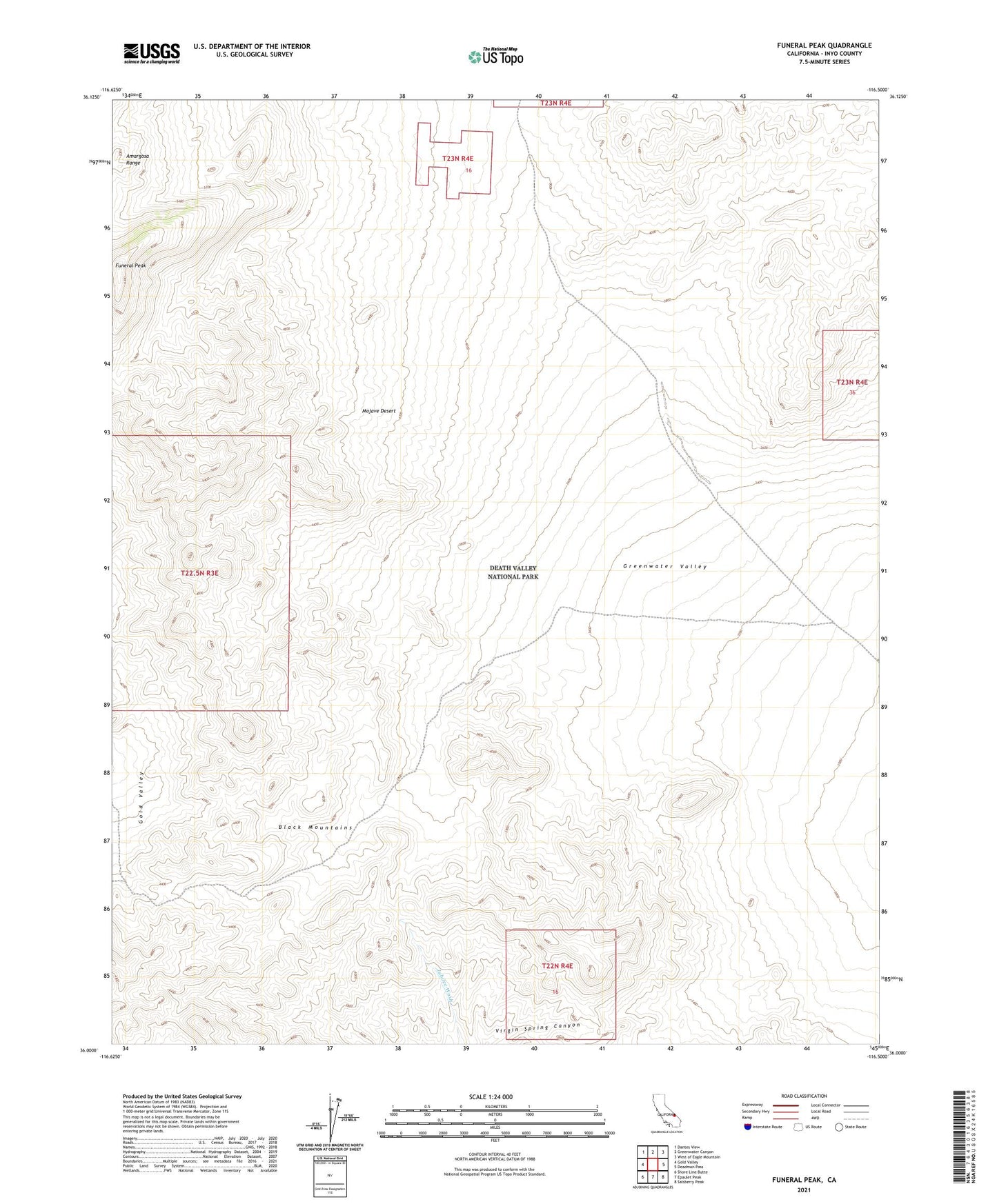 Funeral Peak California US Topo Map Image