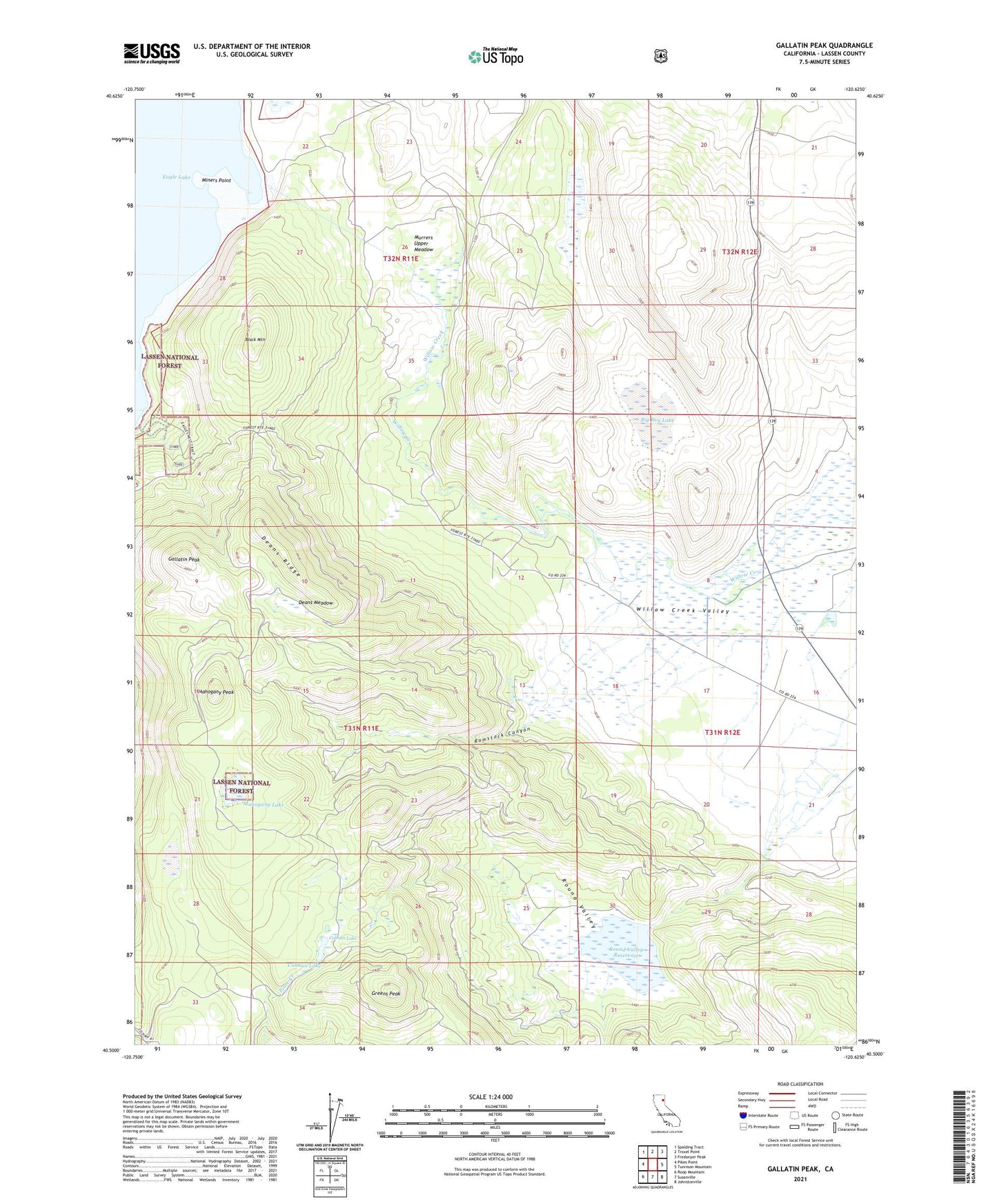 Gallatin Peak California US Topo Map Image