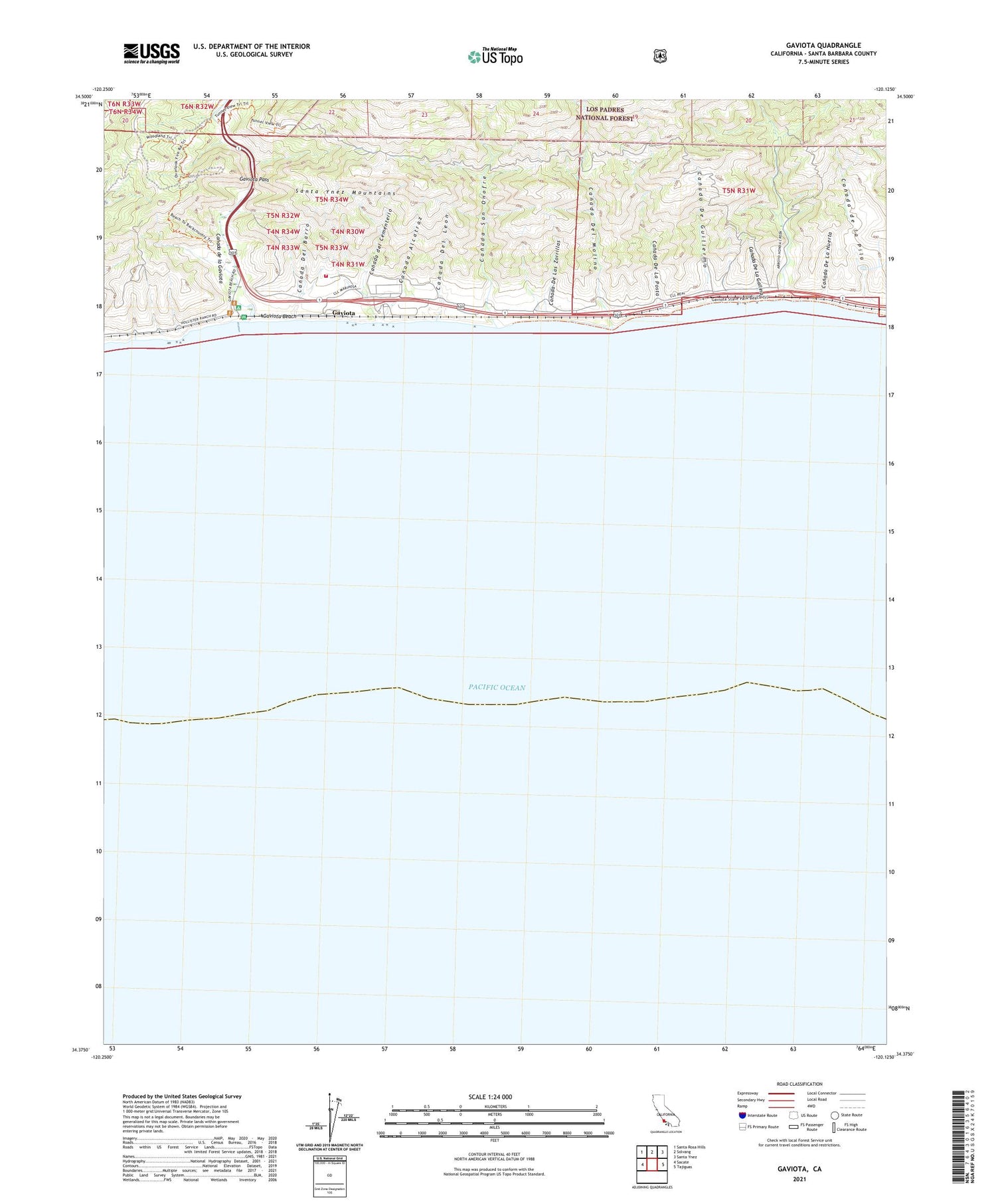 Gaviota California US Topo Map Image