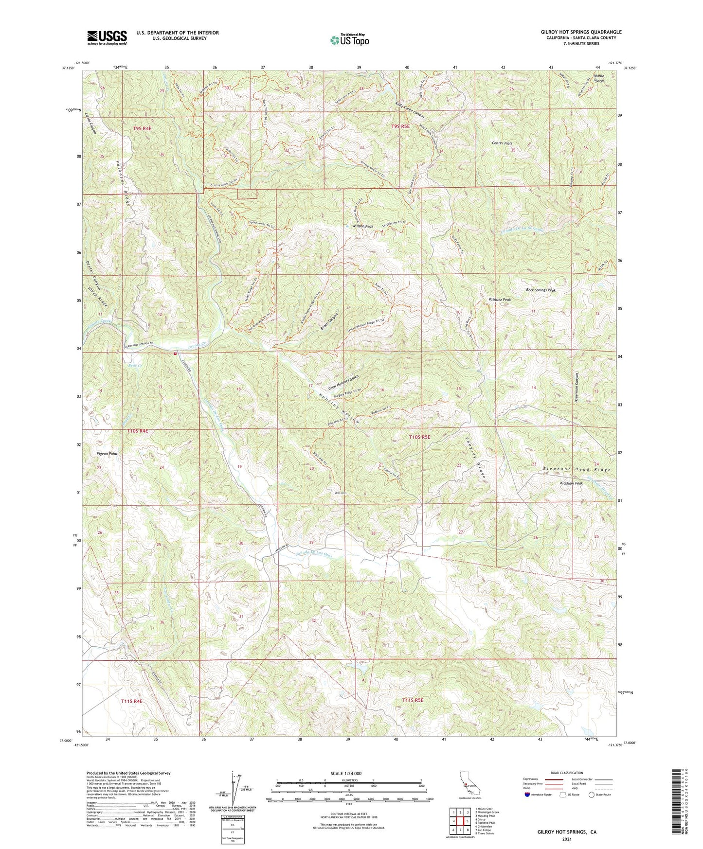 Gilroy Hot Springs California US Topo Map Image