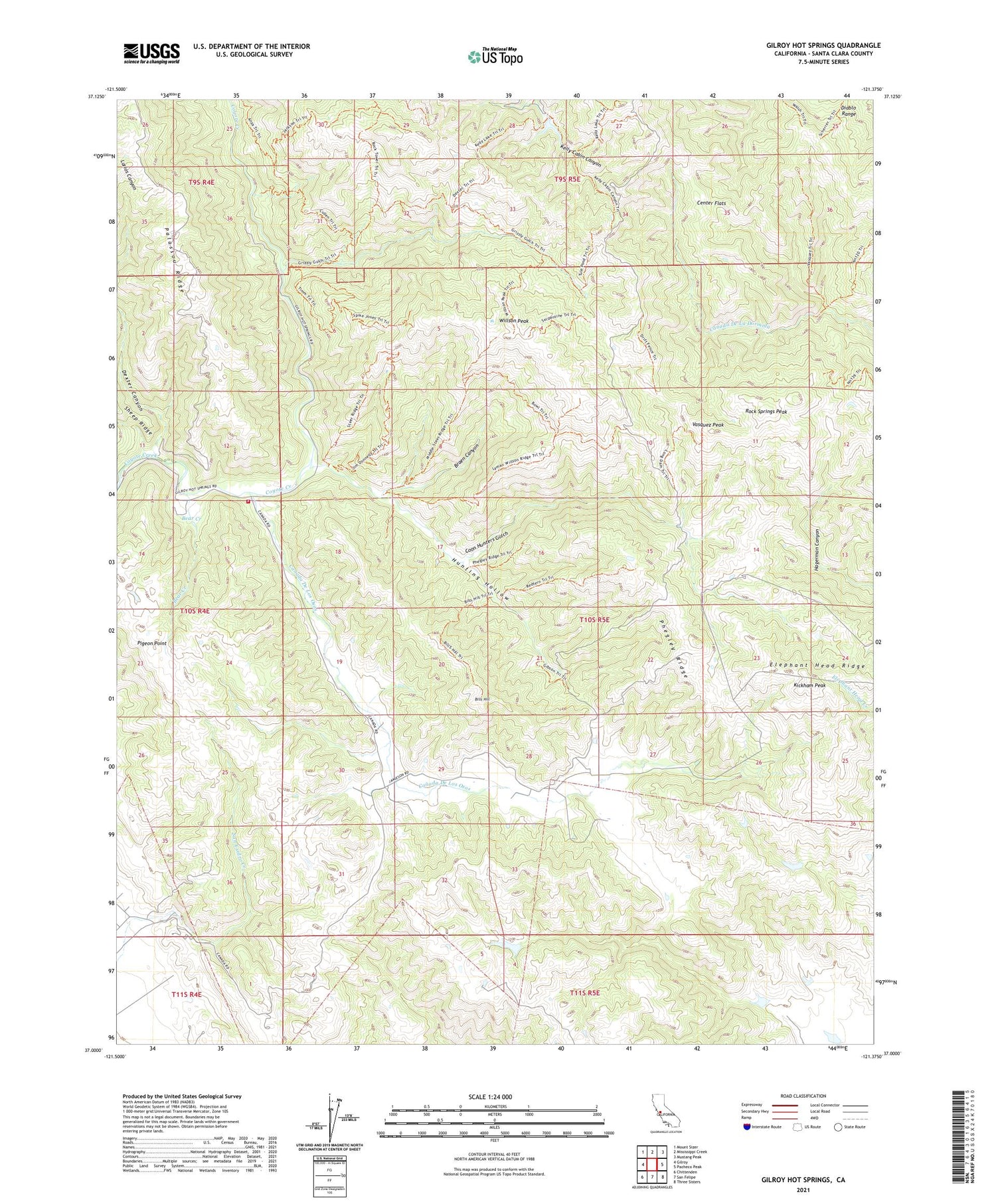 Gilroy Hot Springs California US Topo Map Image
