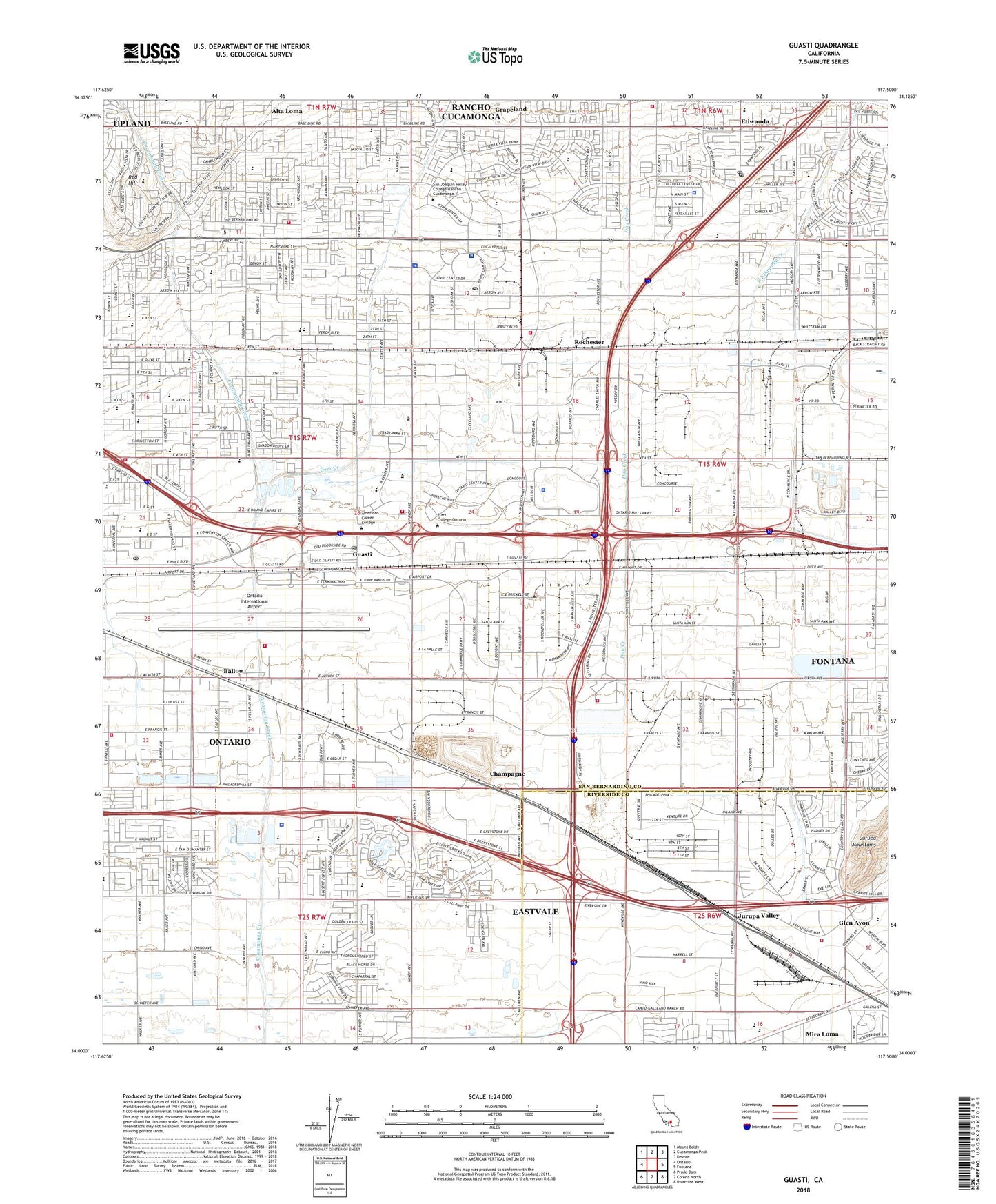 Guasti California US Topo Map Image