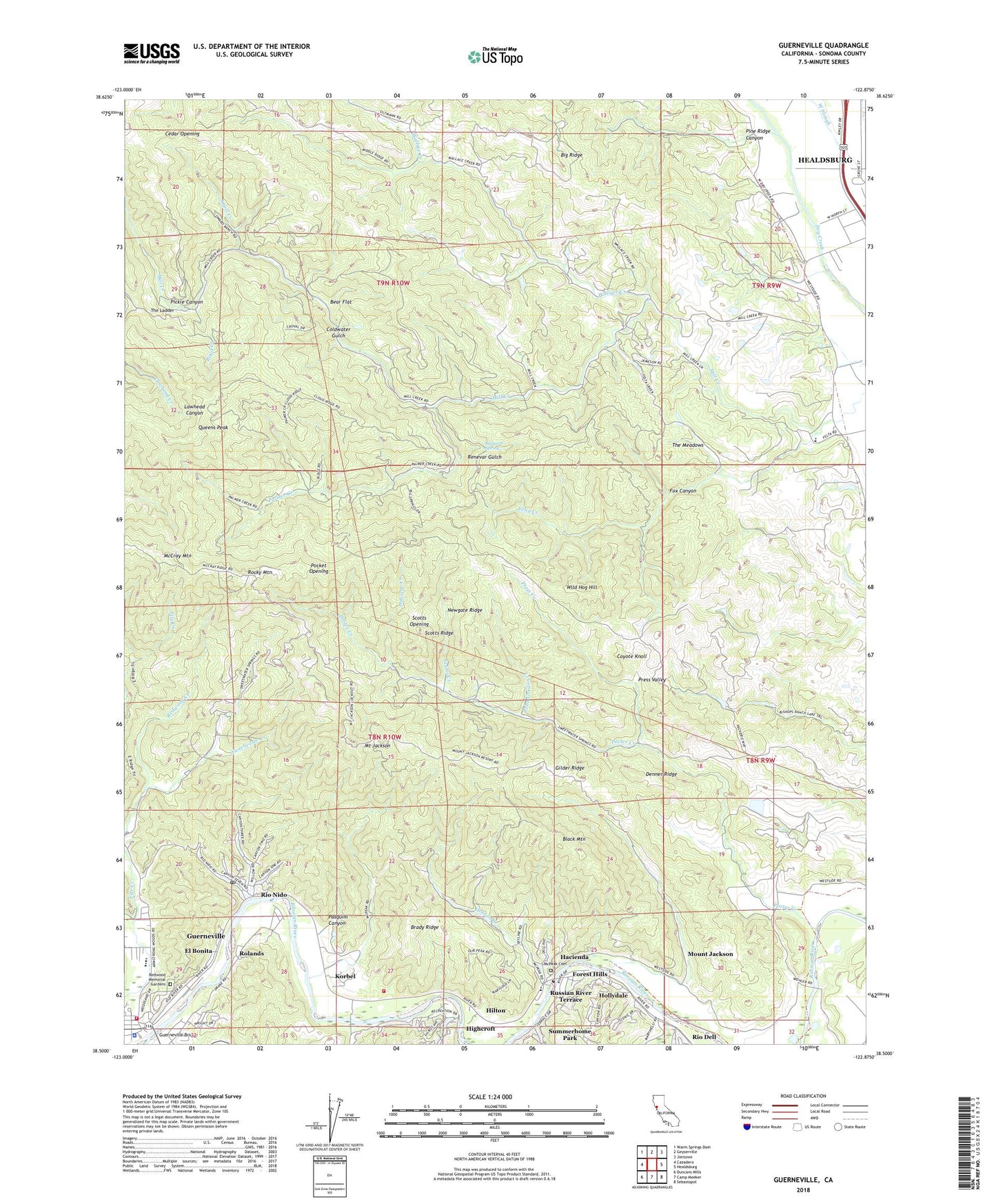 Guerneville California US Topo Map Image