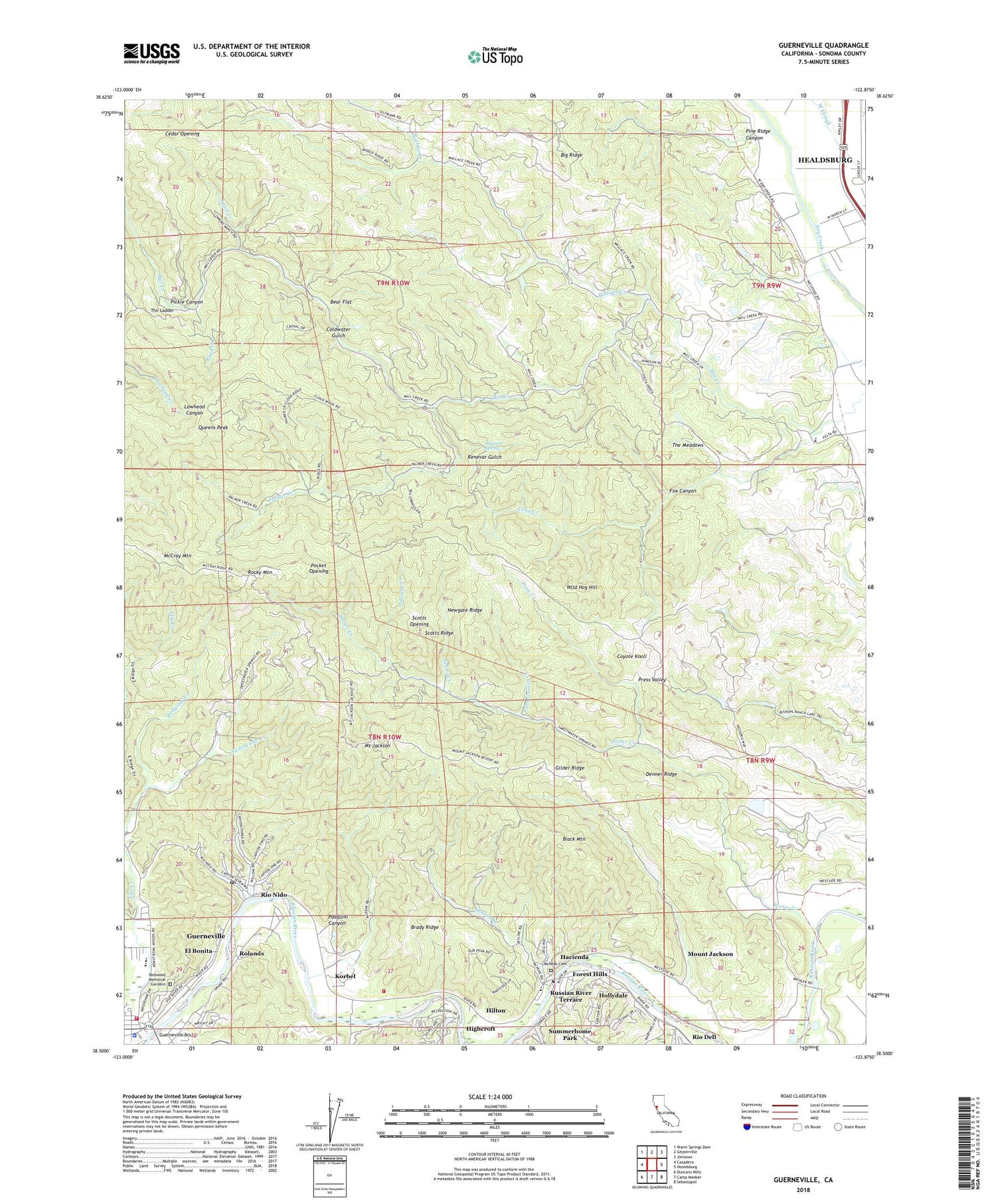 Guerneville California US Topo Map Image