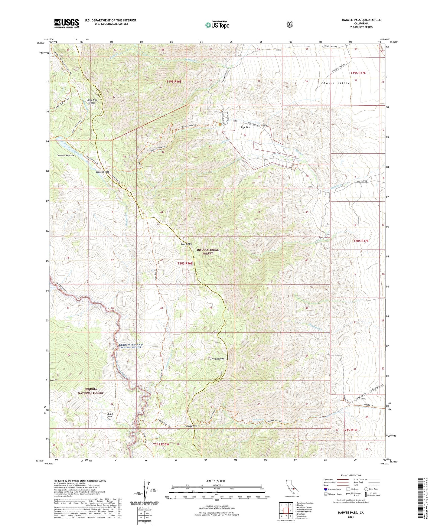 Haiwee Pass California US Topo Map Image