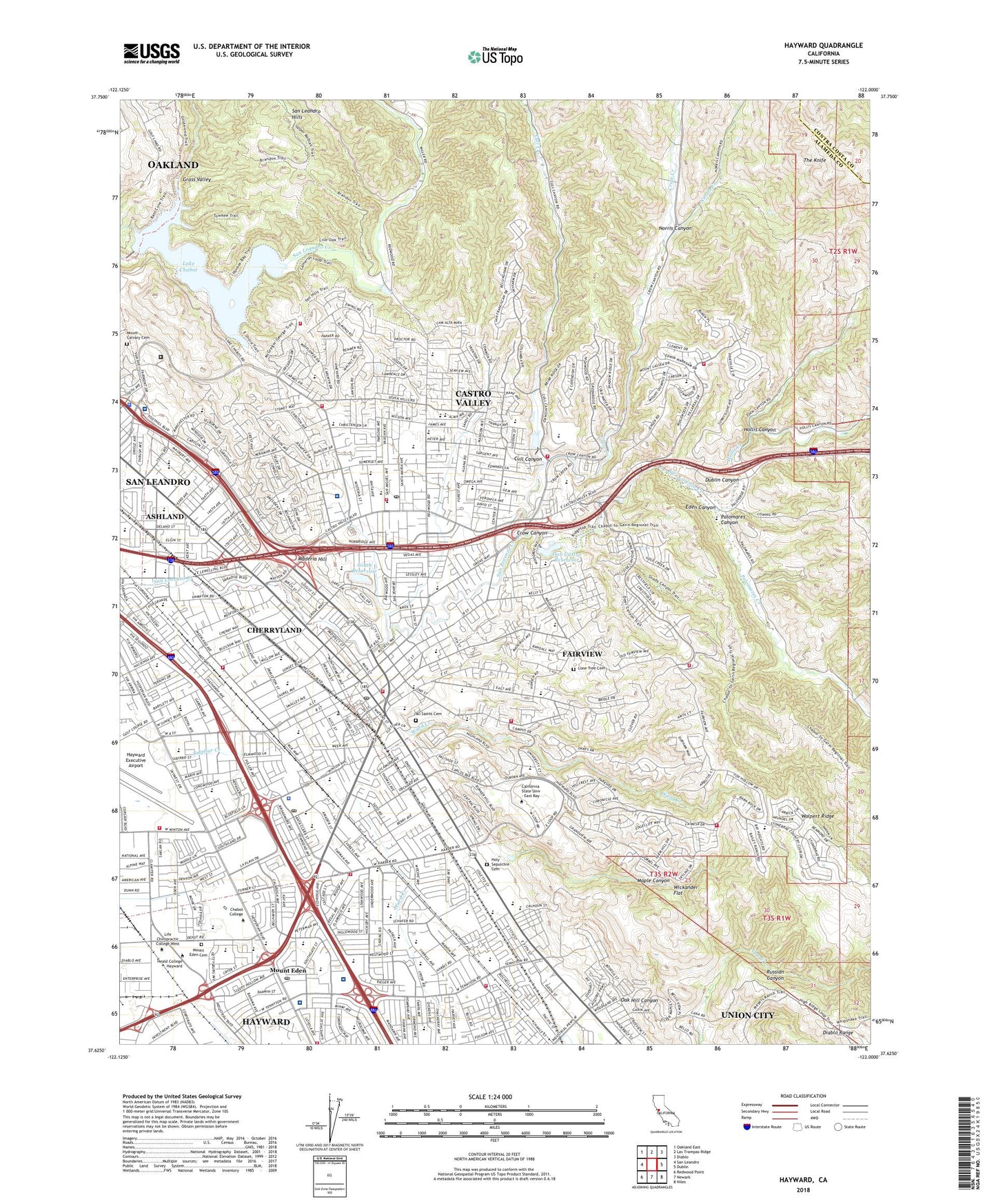 Hayward California US Topo Map Image