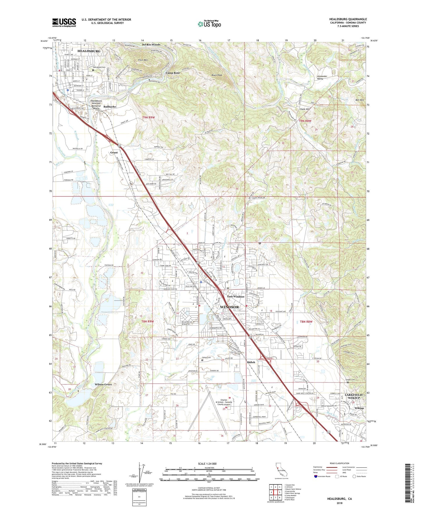 Healdsburg California US Topo Map Image
