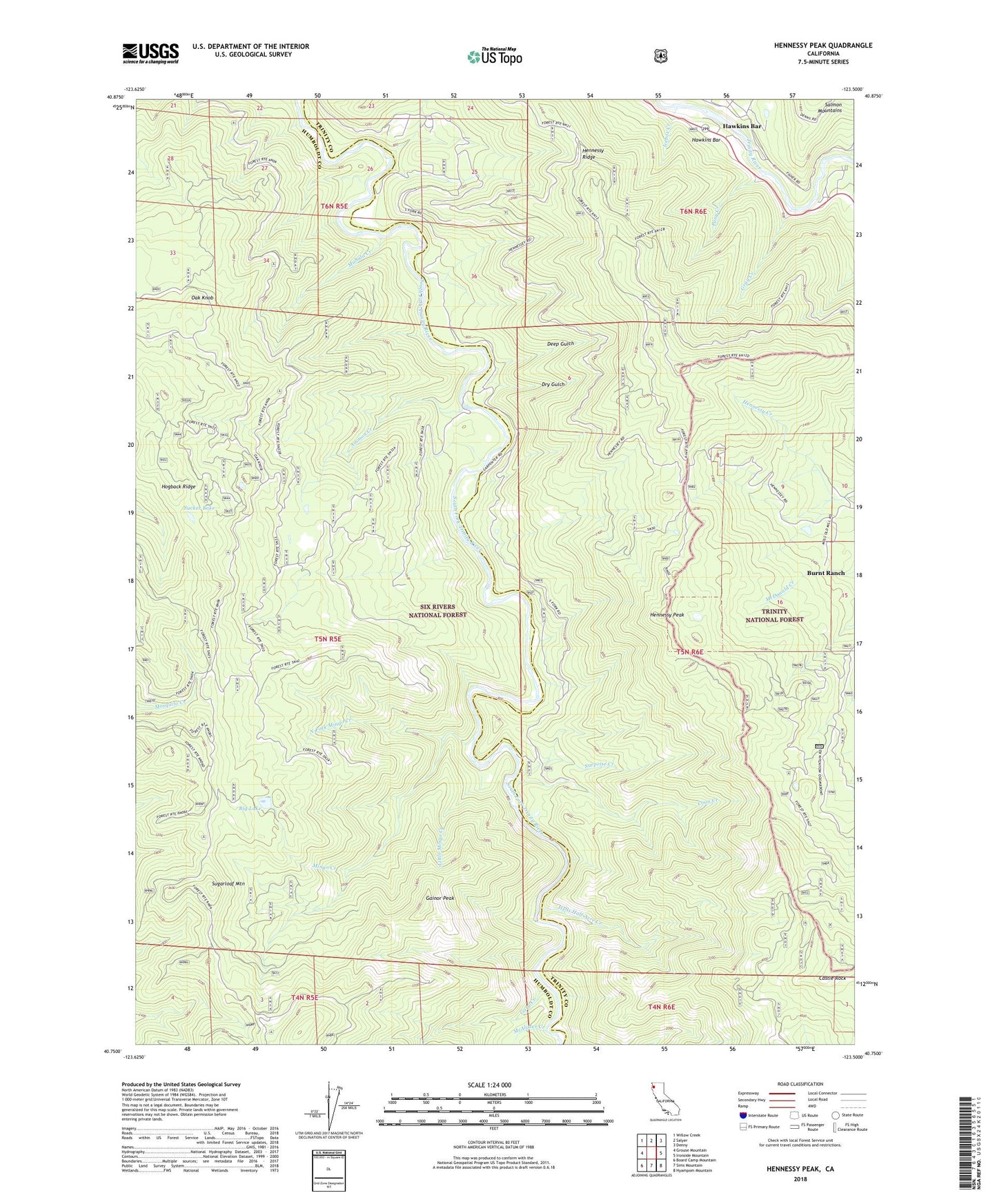 Hennessy Peak California US Topo Map Image