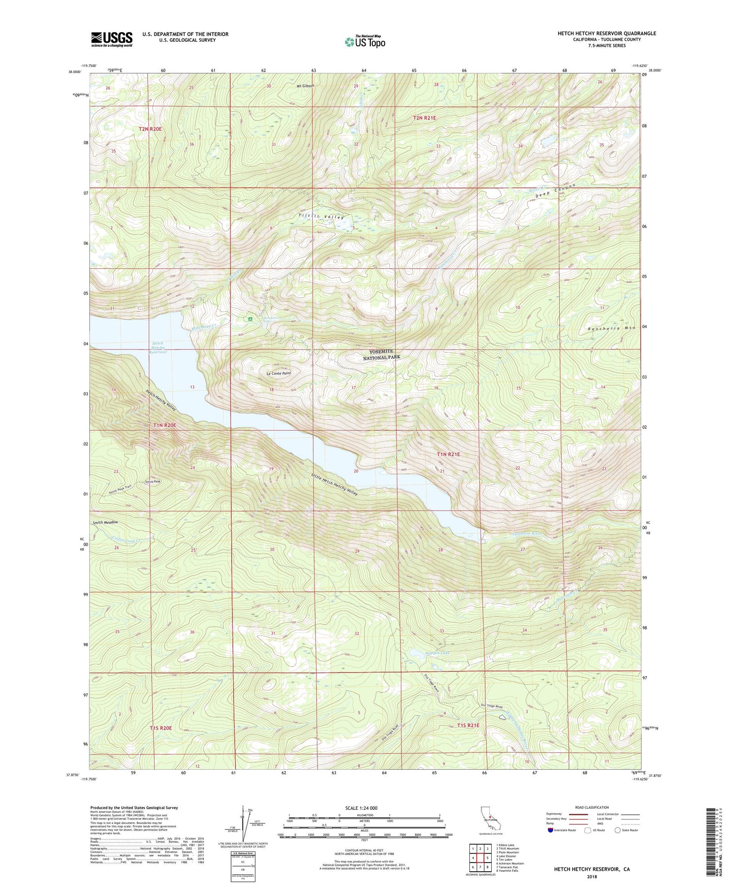 Hetch Hetchy Reservoir California US Topo Map Image