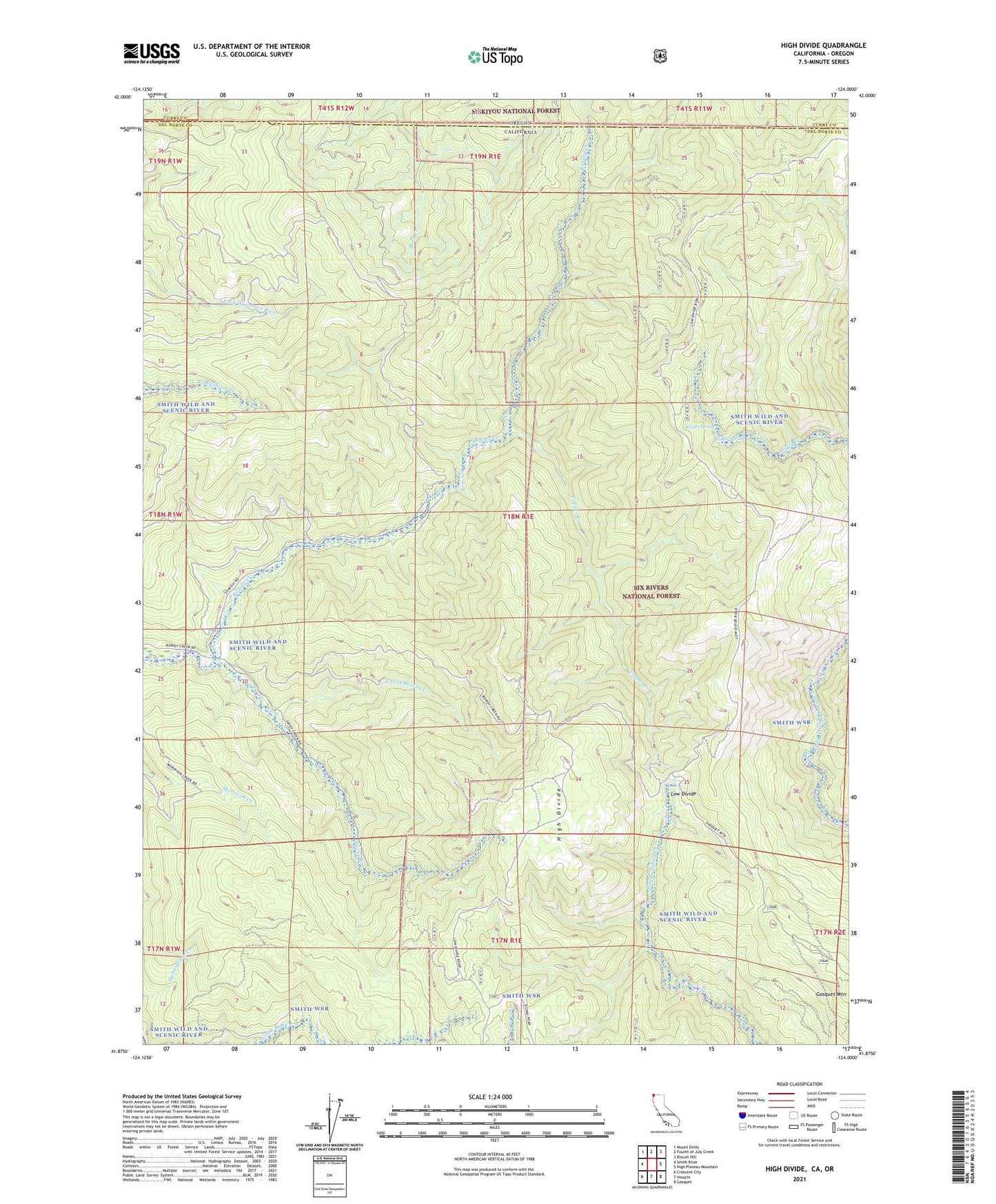High Divide California US Topo Map Image